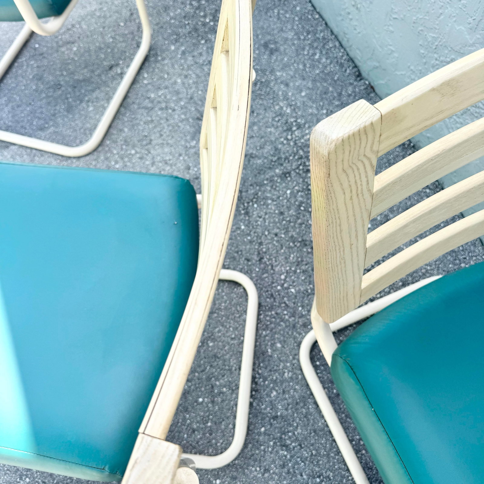 Postmodern Teal and Cream Cantilever Dining Chairs by Chromcraft - Set of 4 - 11