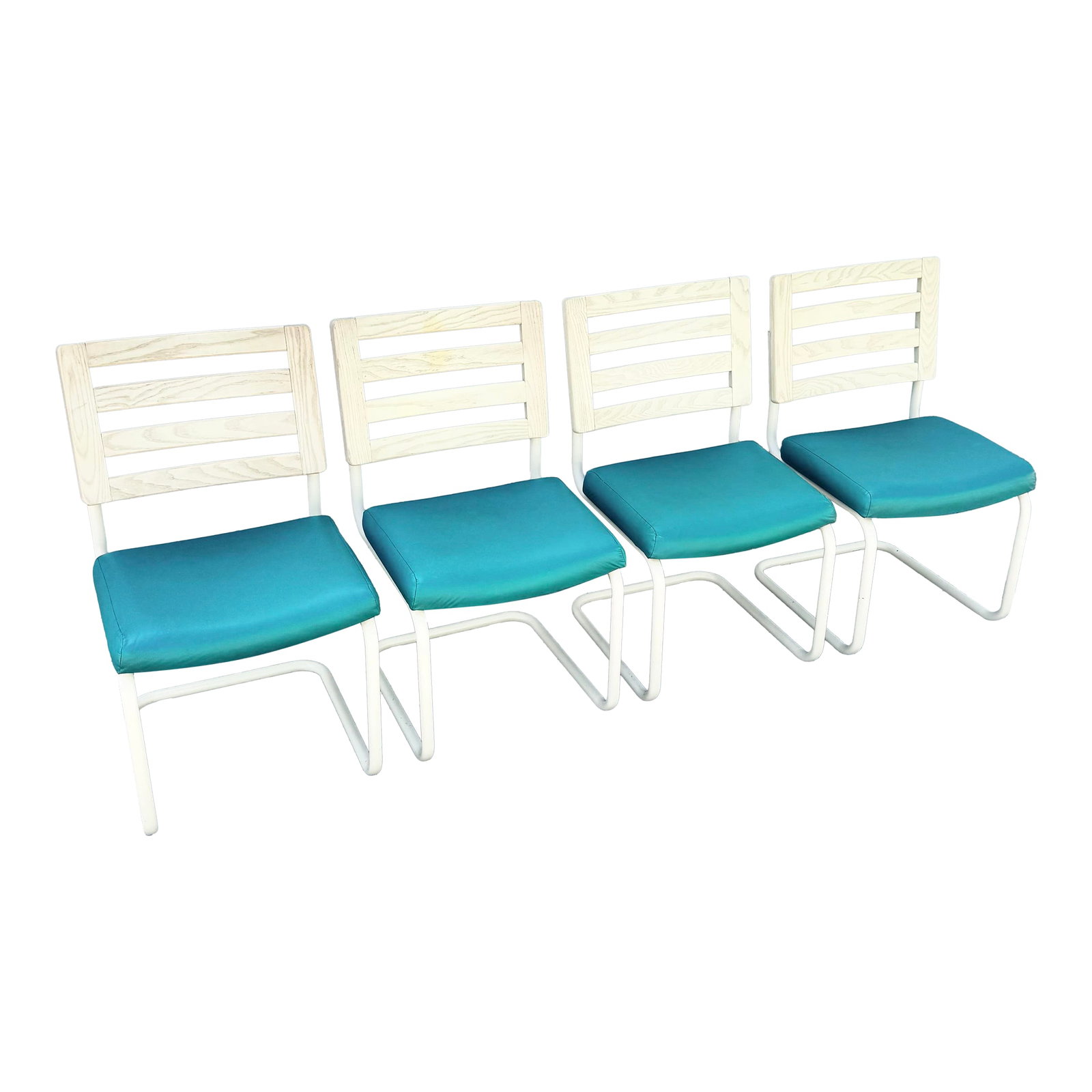 Postmodern Teal and Cream Cantilever Dining Chairs by Chromcraft - Set of 4 (1 of 12)