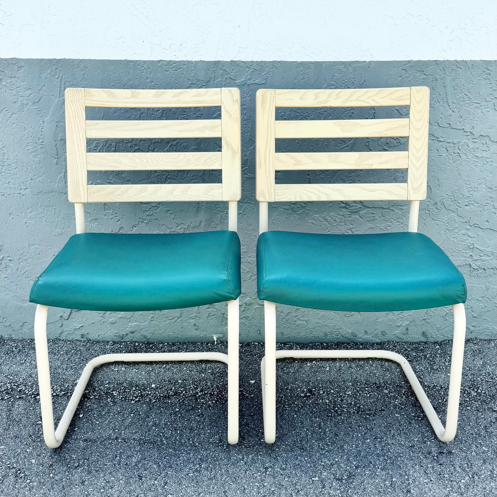 Postmodern Teal and Cream Cantilever Dining Chairs by Chromcraft - Set of 4 - 3