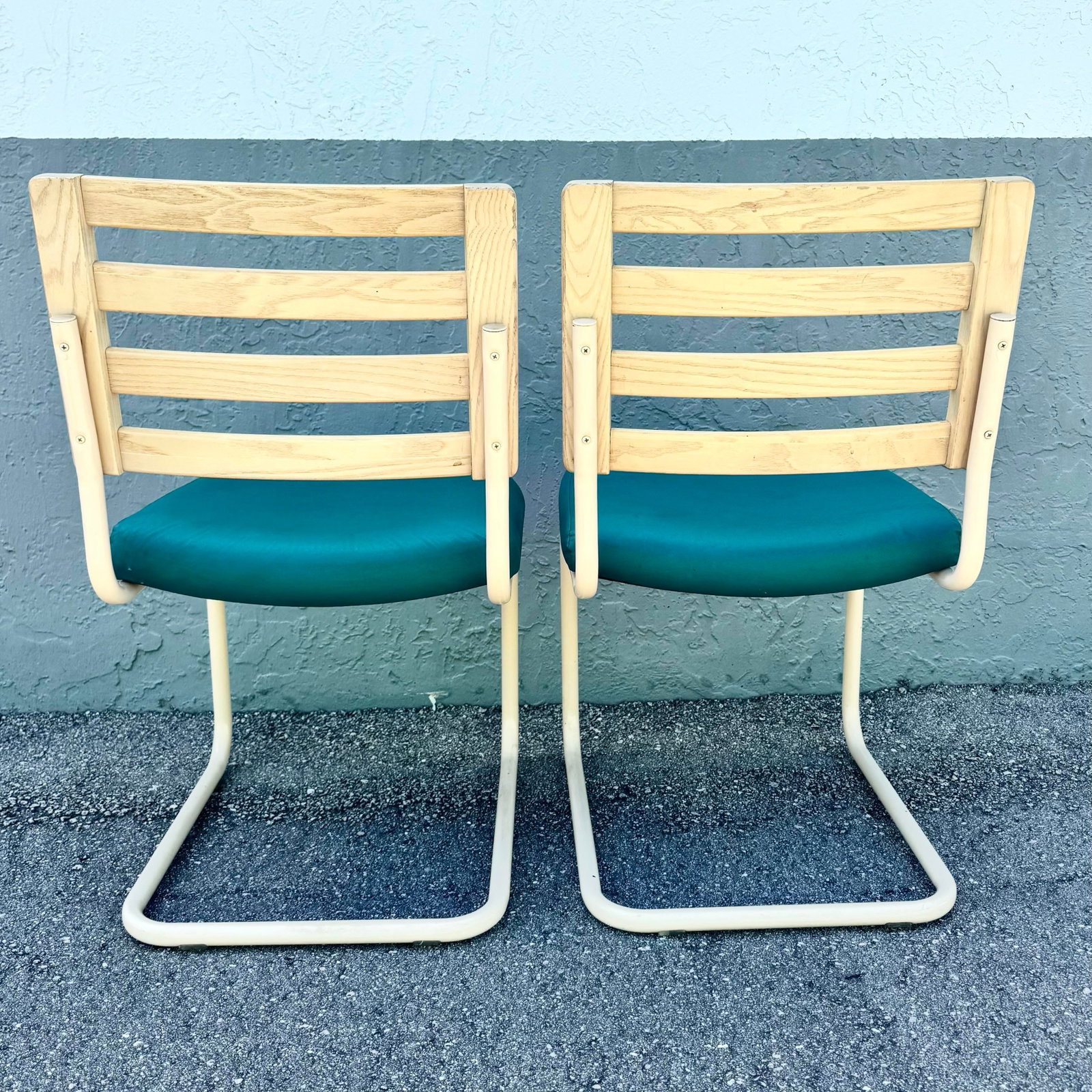 Postmodern Teal and Cream Cantilever Dining Chairs by Chromcraft - Set of 4 - 4