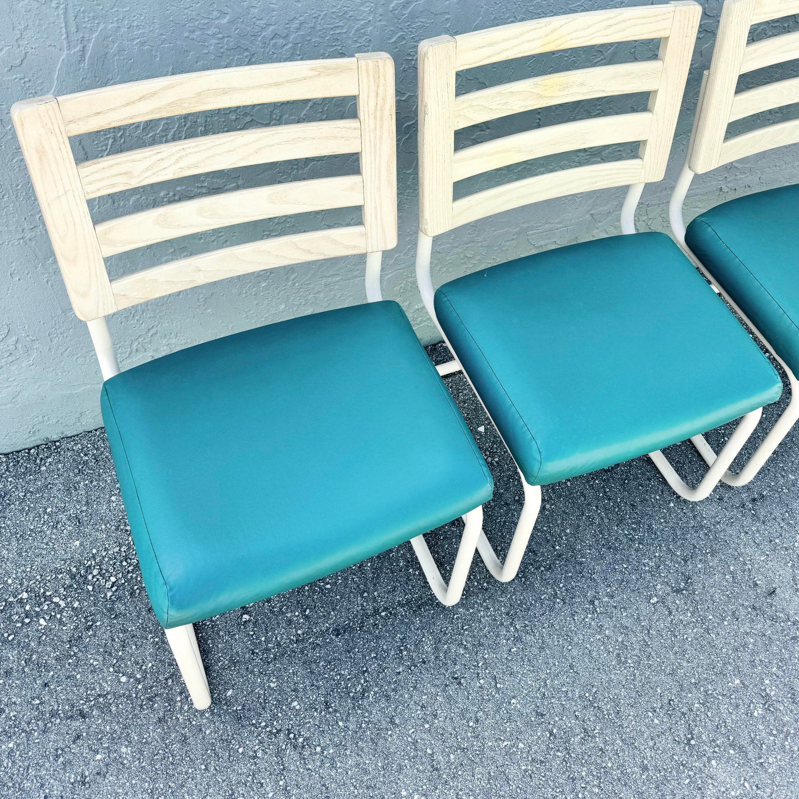 Postmodern Teal and Cream Cantilever Dining Chairs by Chromcraft - Set of 4 - 5