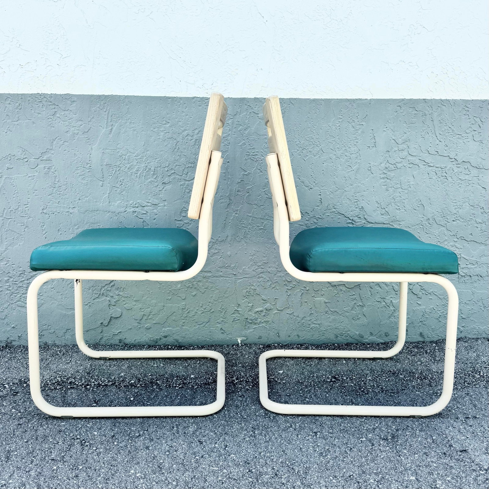 Postmodern Teal and Cream Cantilever Dining Chairs by Chromcraft - Set of 4 - 6
