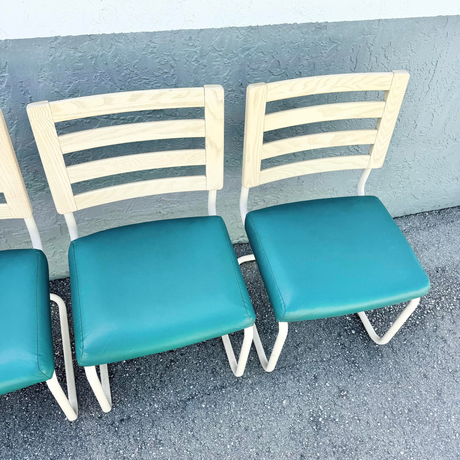 Postmodern Teal and Cream Cantilever Dining Chairs by Chromcraft - Set of 4 - 7