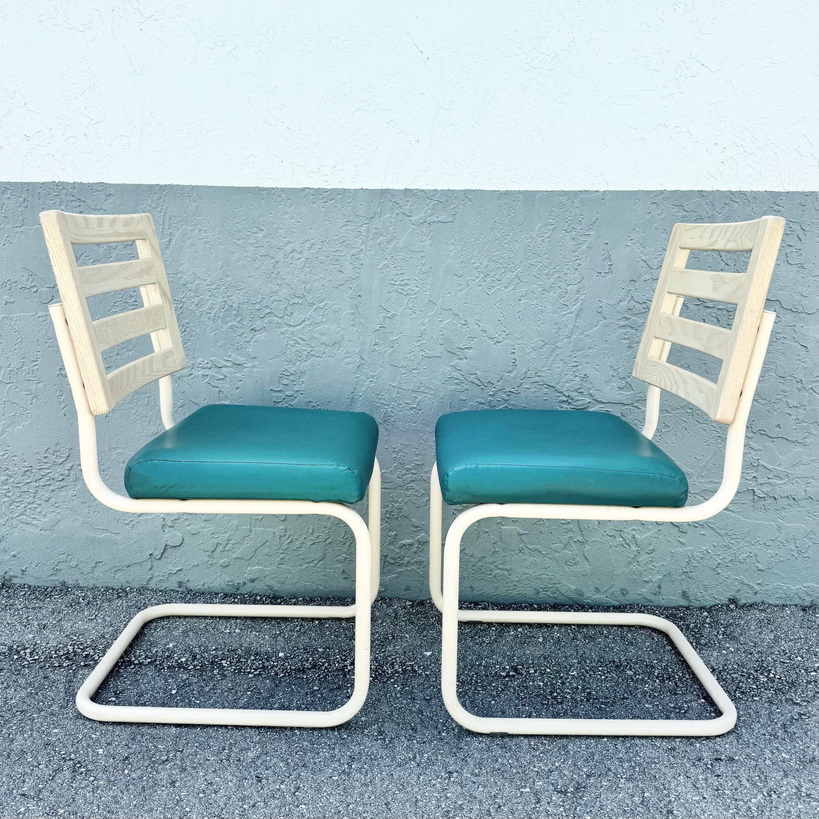 Postmodern Teal and Cream Cantilever Dining Chairs by Chromcraft - Set of 4 - 8