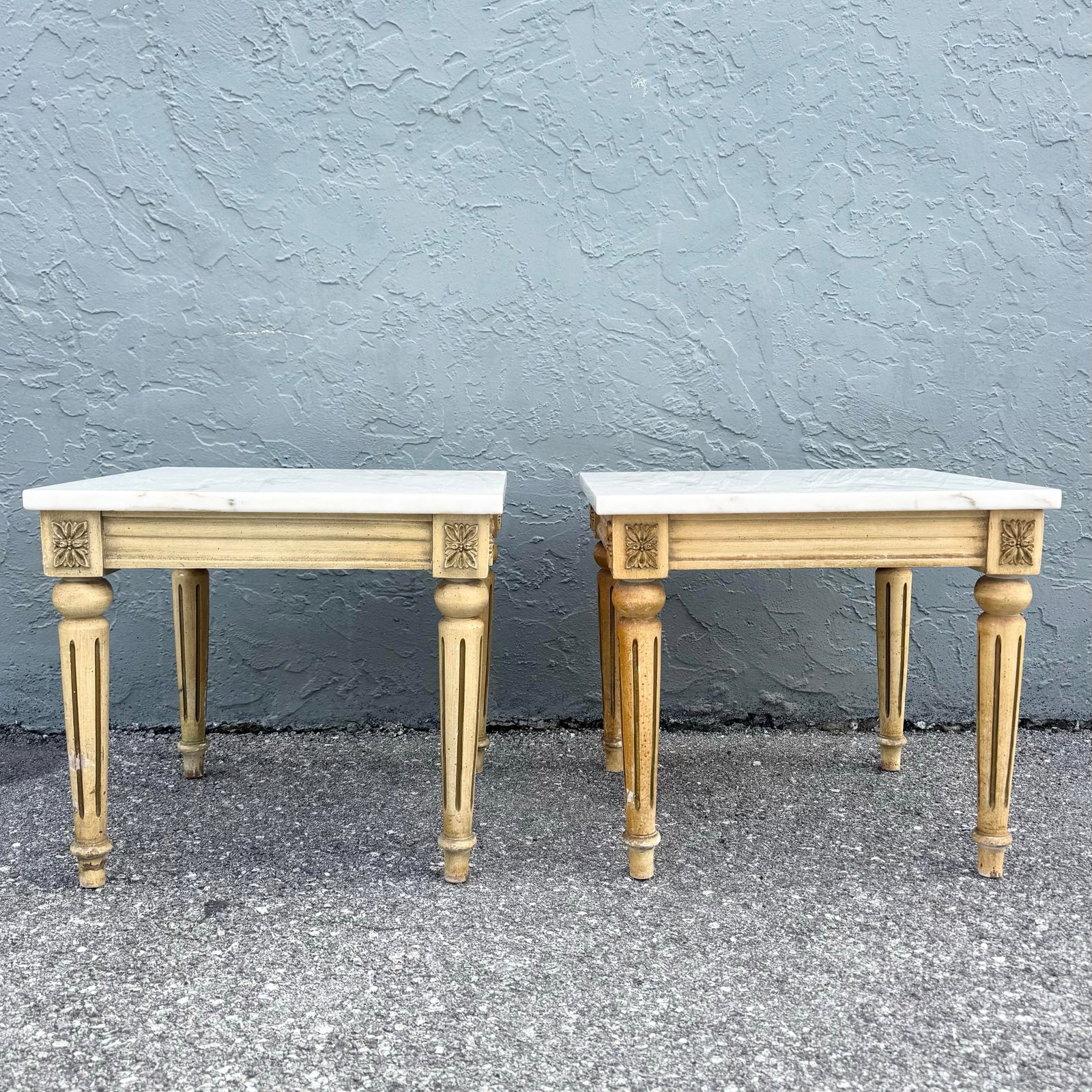 Neoclassical Portuguese Marble Top Wooden Side Tables - A Pair - 3
