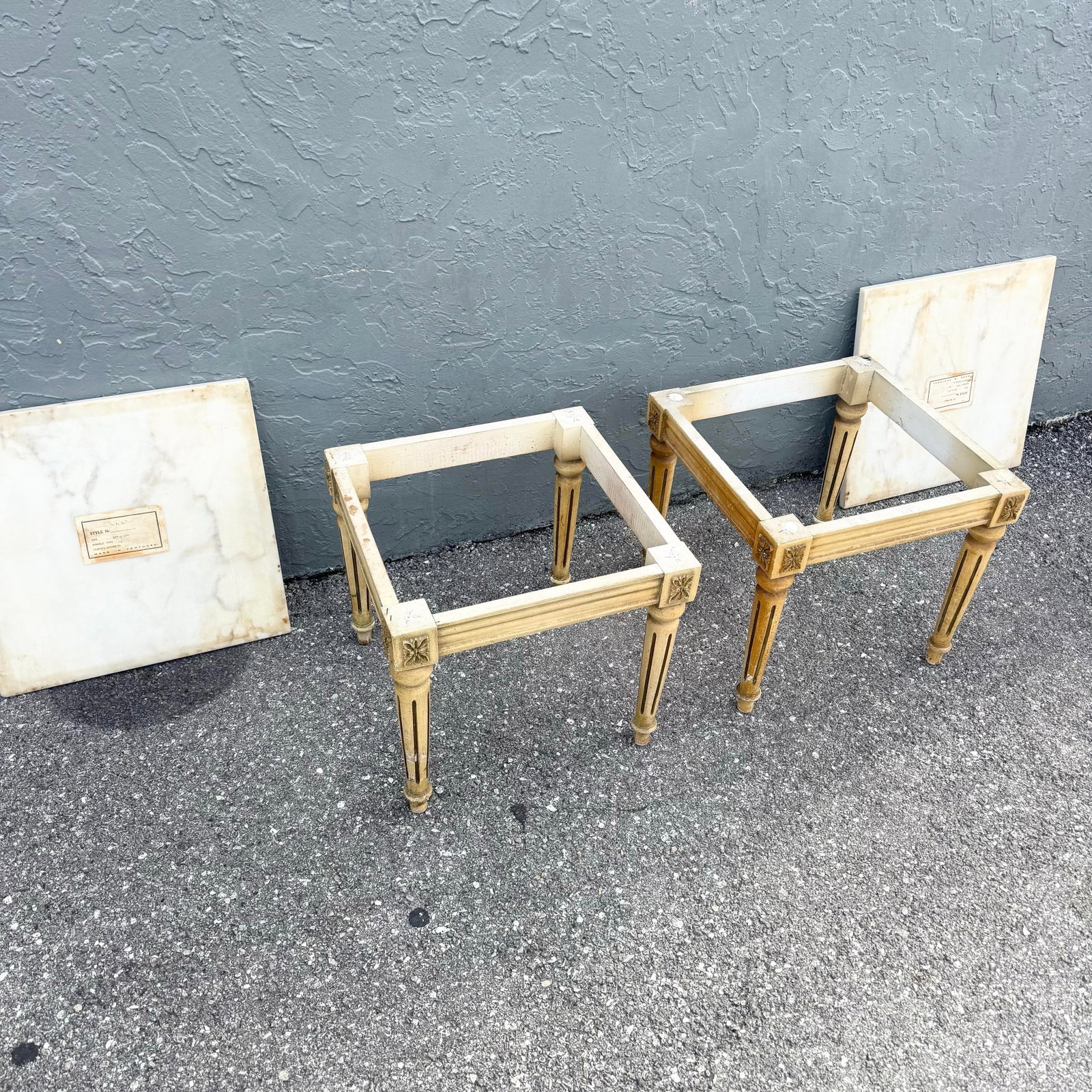 Neoclassical Portuguese Marble Top Wooden Side Tables - A Pair - 4