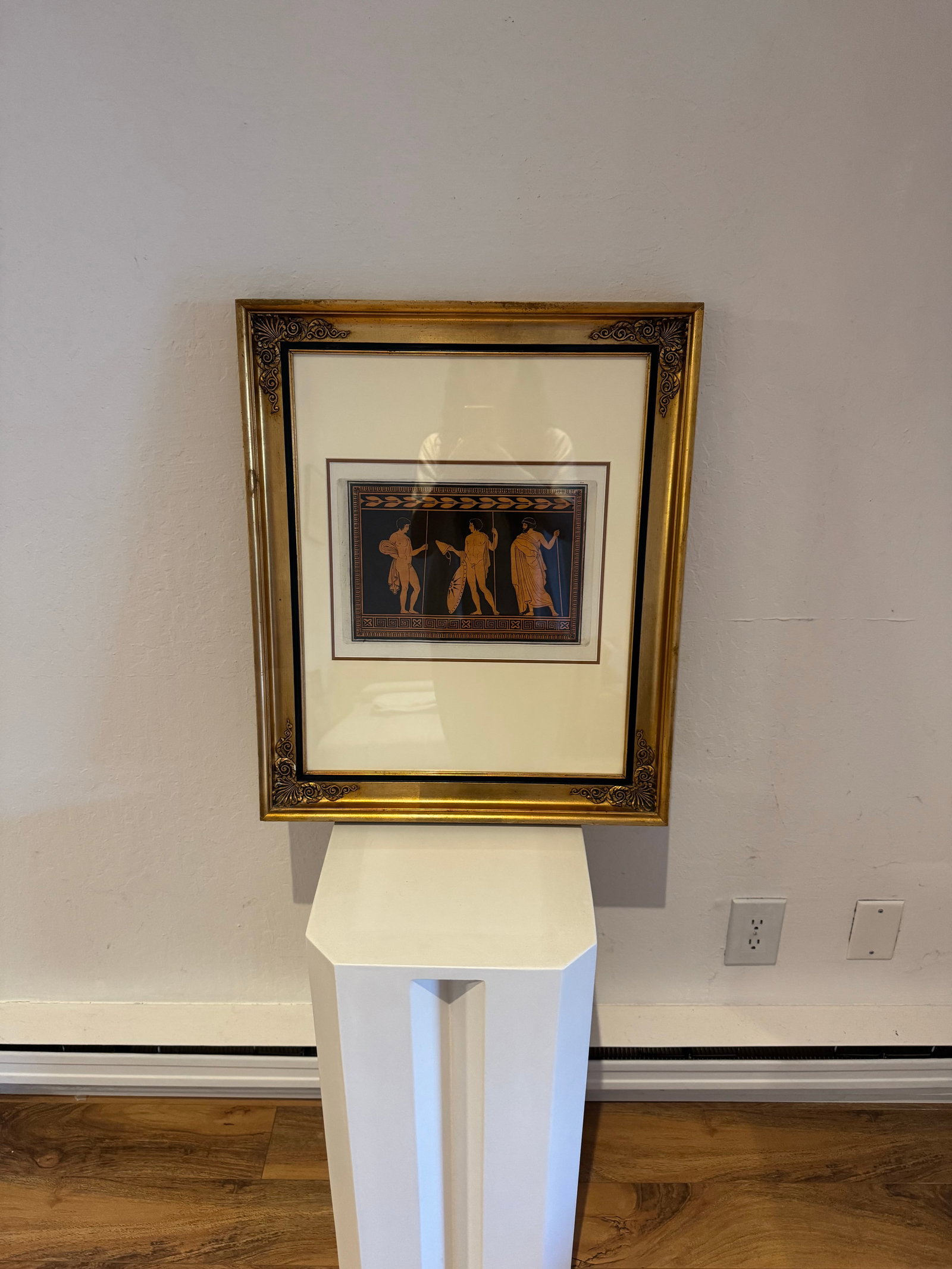 18th Century Neoclassical Aquatint Engraving | Hamilton Collection | Greek Vase Figures | Double Mat - 4