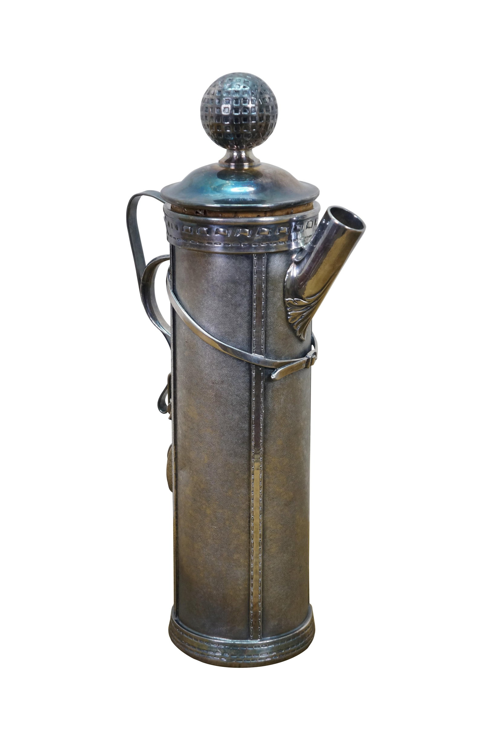 Rare Antique 1921 George Berry Derby Silverplated Golf Bag Cocktail Shaker 13" - 2
