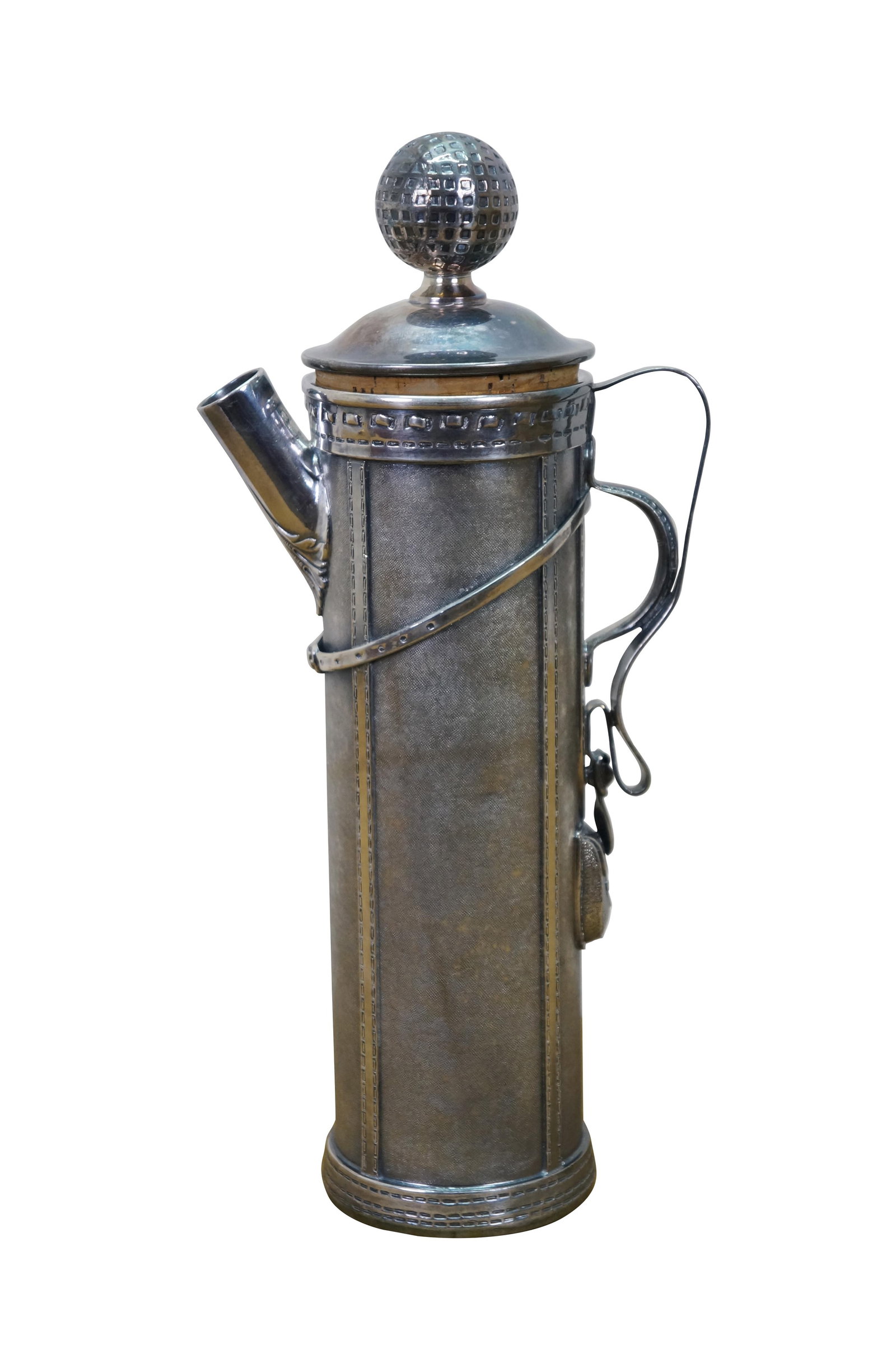 Rare Antique 1921 George Berry Derby Silverplated Golf Bag Cocktail Shaker 13" - 3