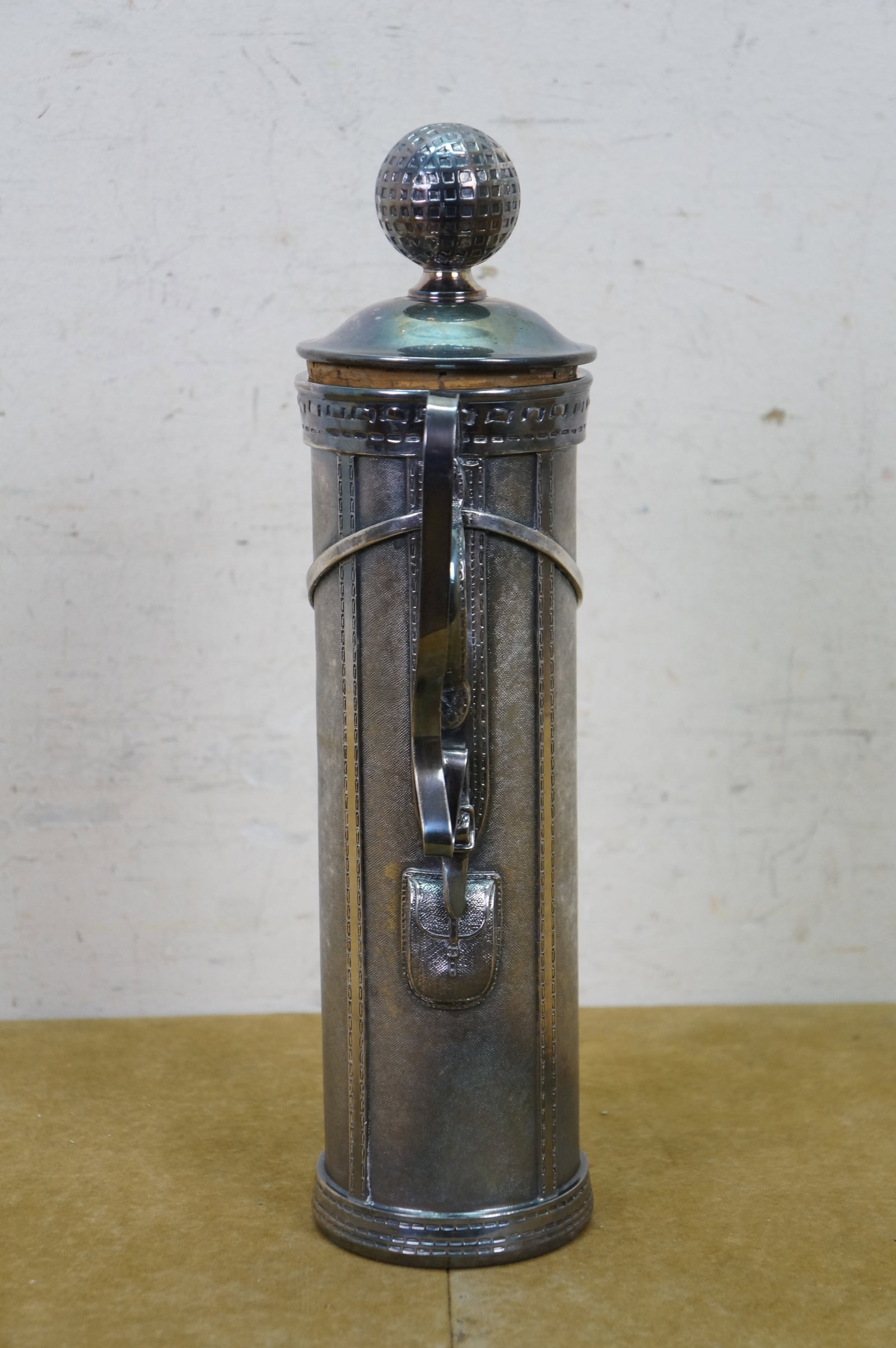Rare Antique 1921 George Berry Derby Silverplated Golf Bag Cocktail Shaker 13" - 4