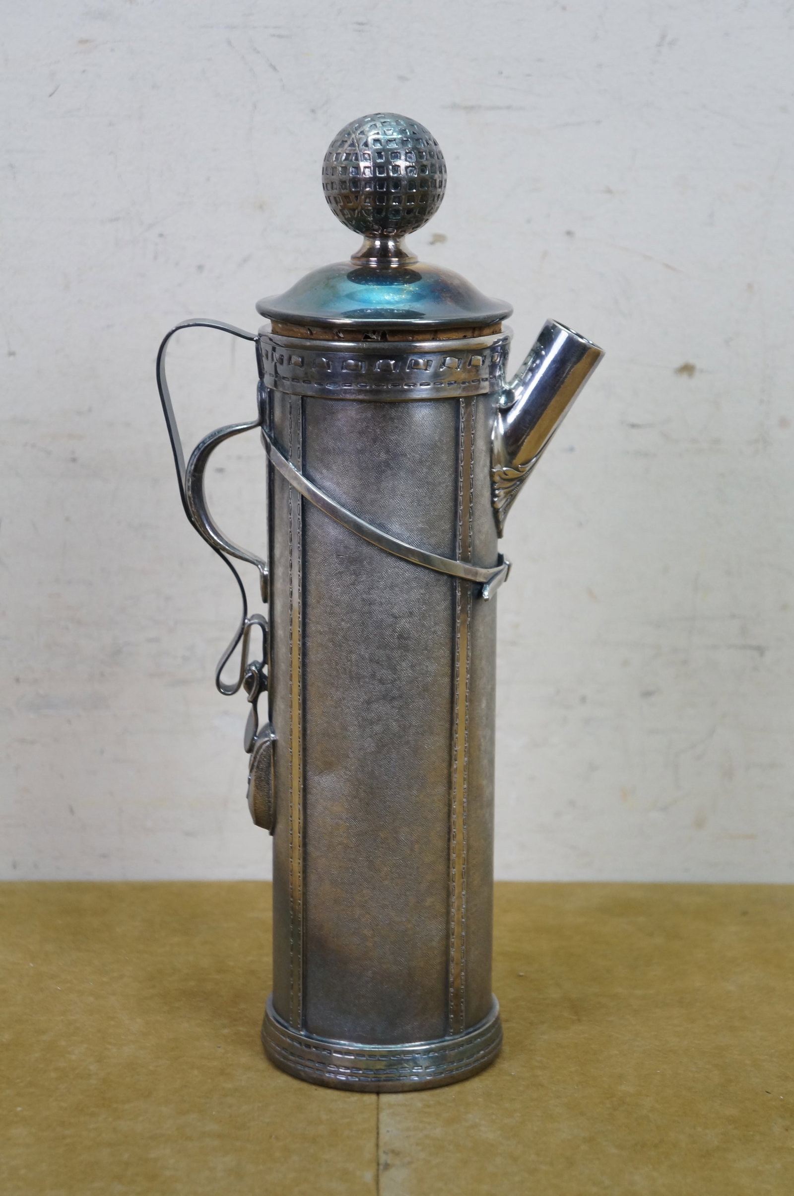 Rare Antique 1921 George Berry Derby Silverplated Golf Bag Cocktail Shaker 13" - 5