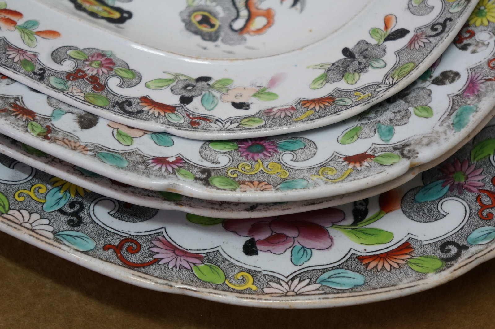 Antique 1825 Stephan Folch Bamboo & Basket Ironstone China Platters - Set of 4 - 13