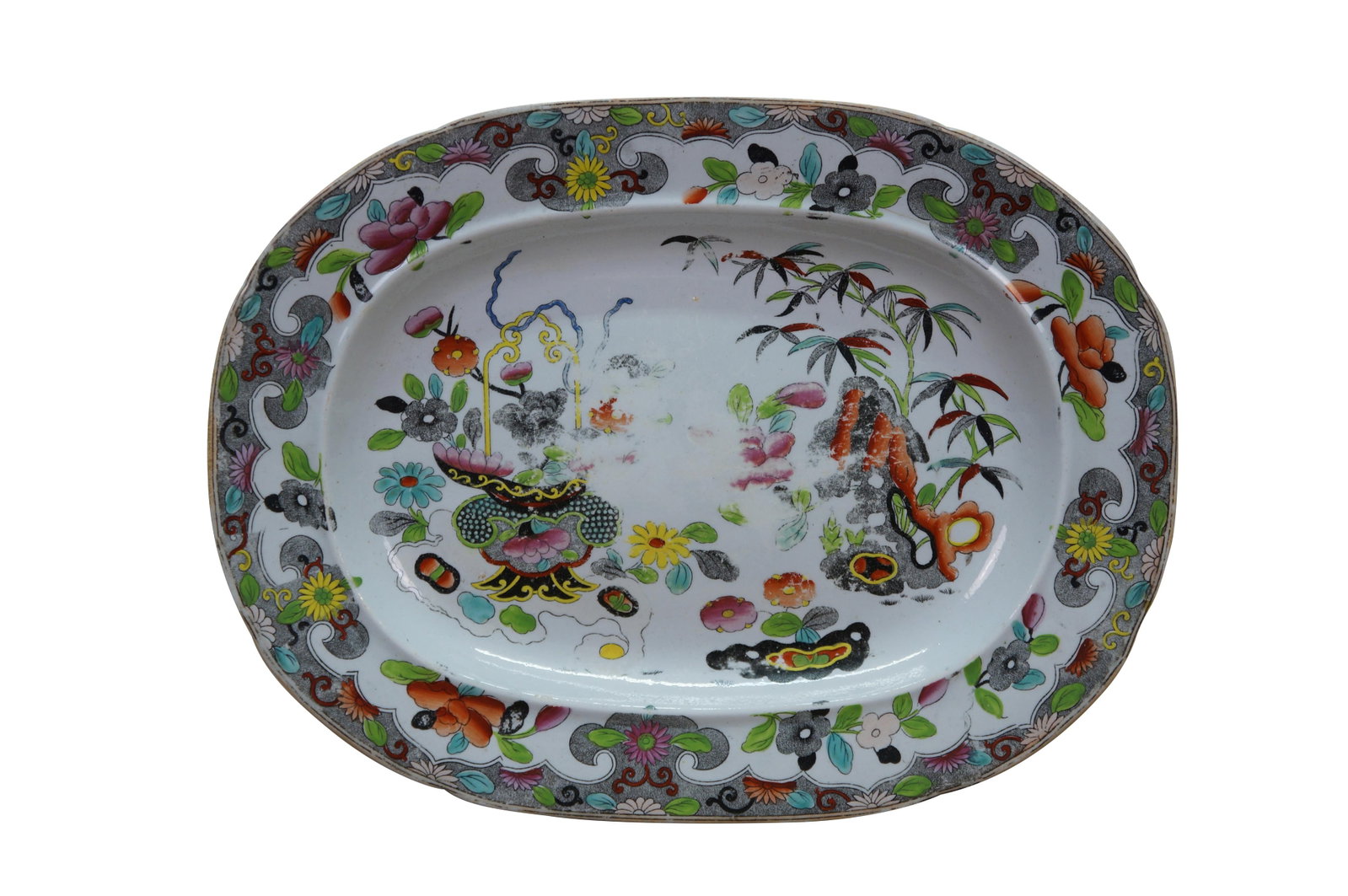 Antique 1825 Stephan Folch Bamboo & Basket Ironstone China Platters - Set of 4 - 2
