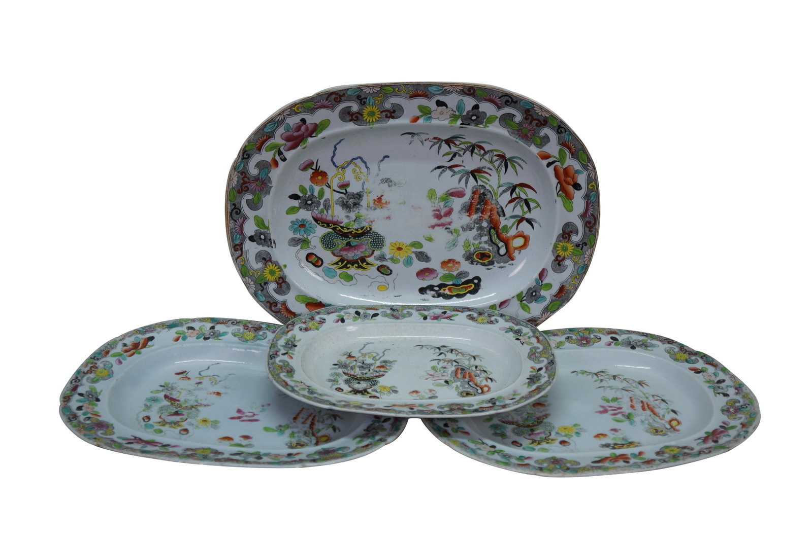 Antique 1825 Stephan Folch Bamboo & Basket Ironstone China Platters - Set of 4 - 3