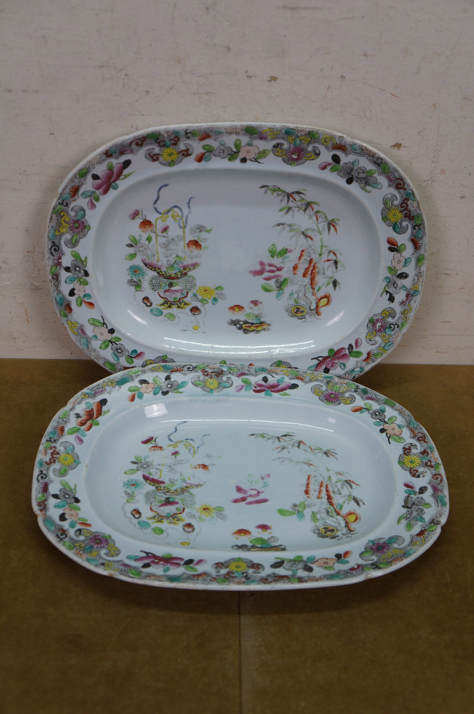 Antique 1825 Stephan Folch Bamboo & Basket Ironstone China Platters - Set of 4 - 5
