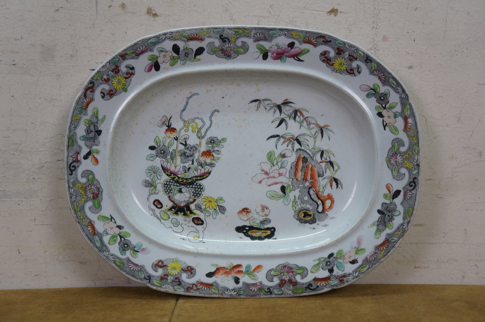 Antique 1825 Stephan Folch Bamboo & Basket Ironstone China Platters - Set of 4 - 6