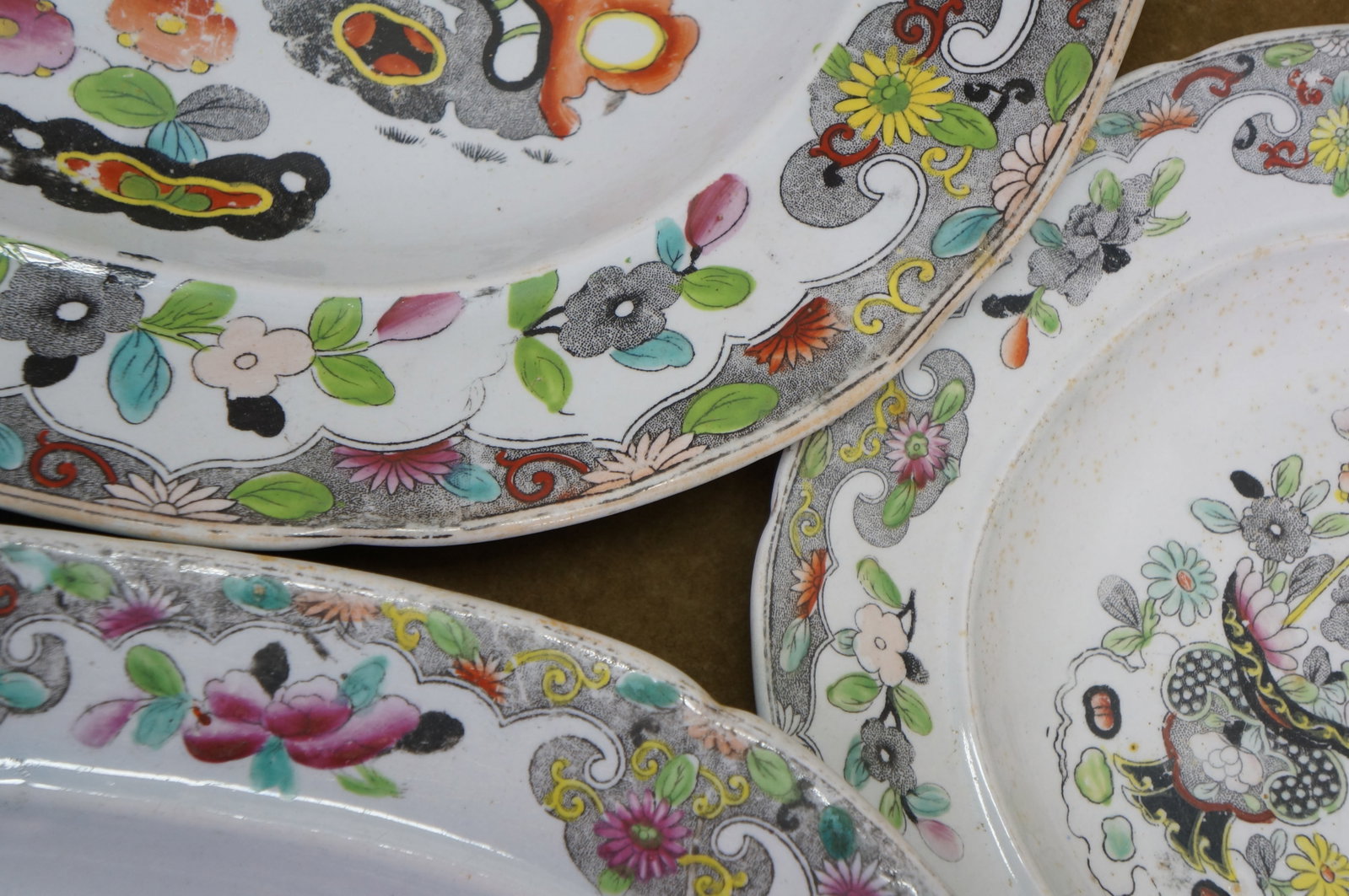Antique 1825 Stephan Folch Bamboo & Basket Ironstone China Platters - Set of 4 - 9