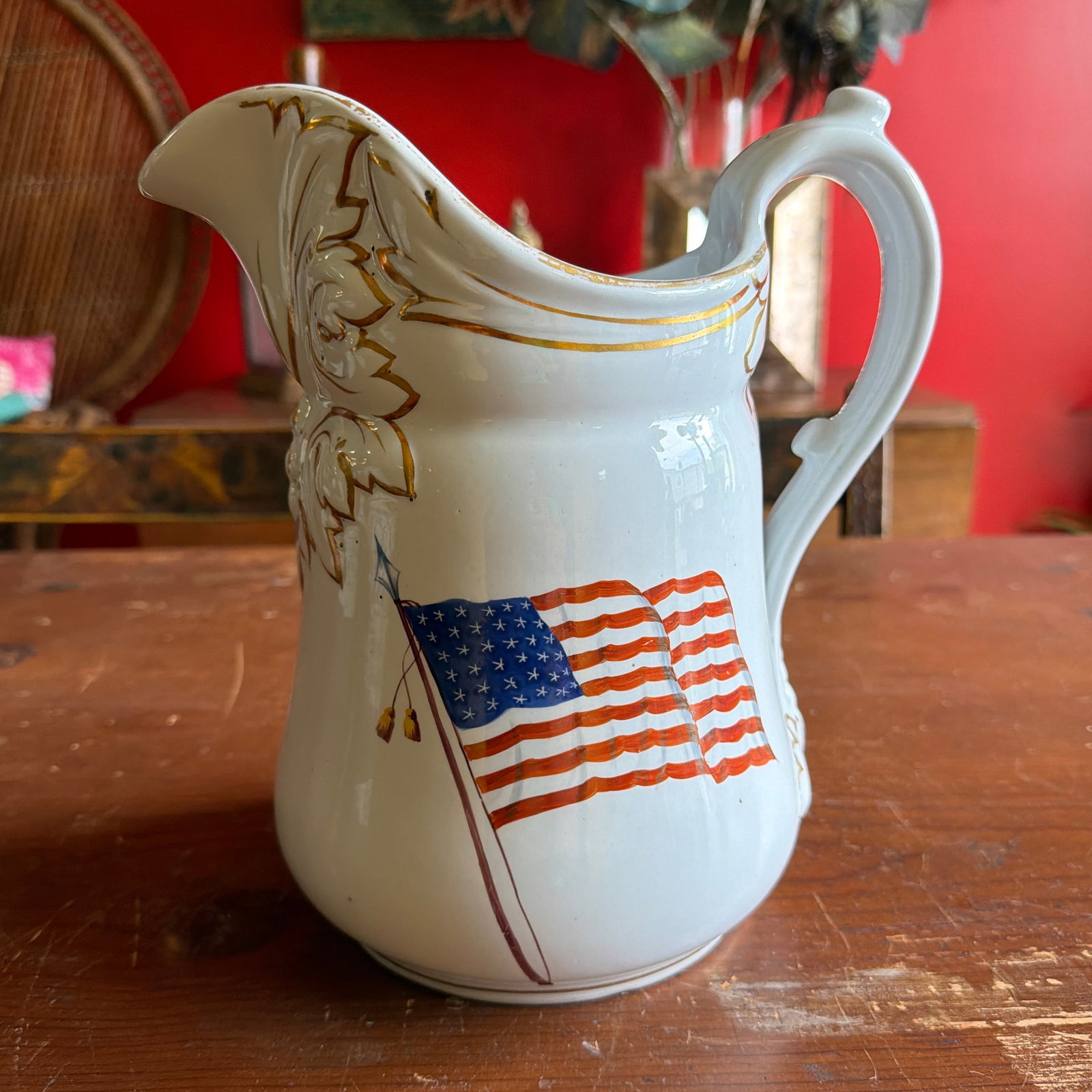 Rare Antique White Ironstone Pitcher With 36-Star American Flag, John Maddock & Son, Circa 1864 - 12