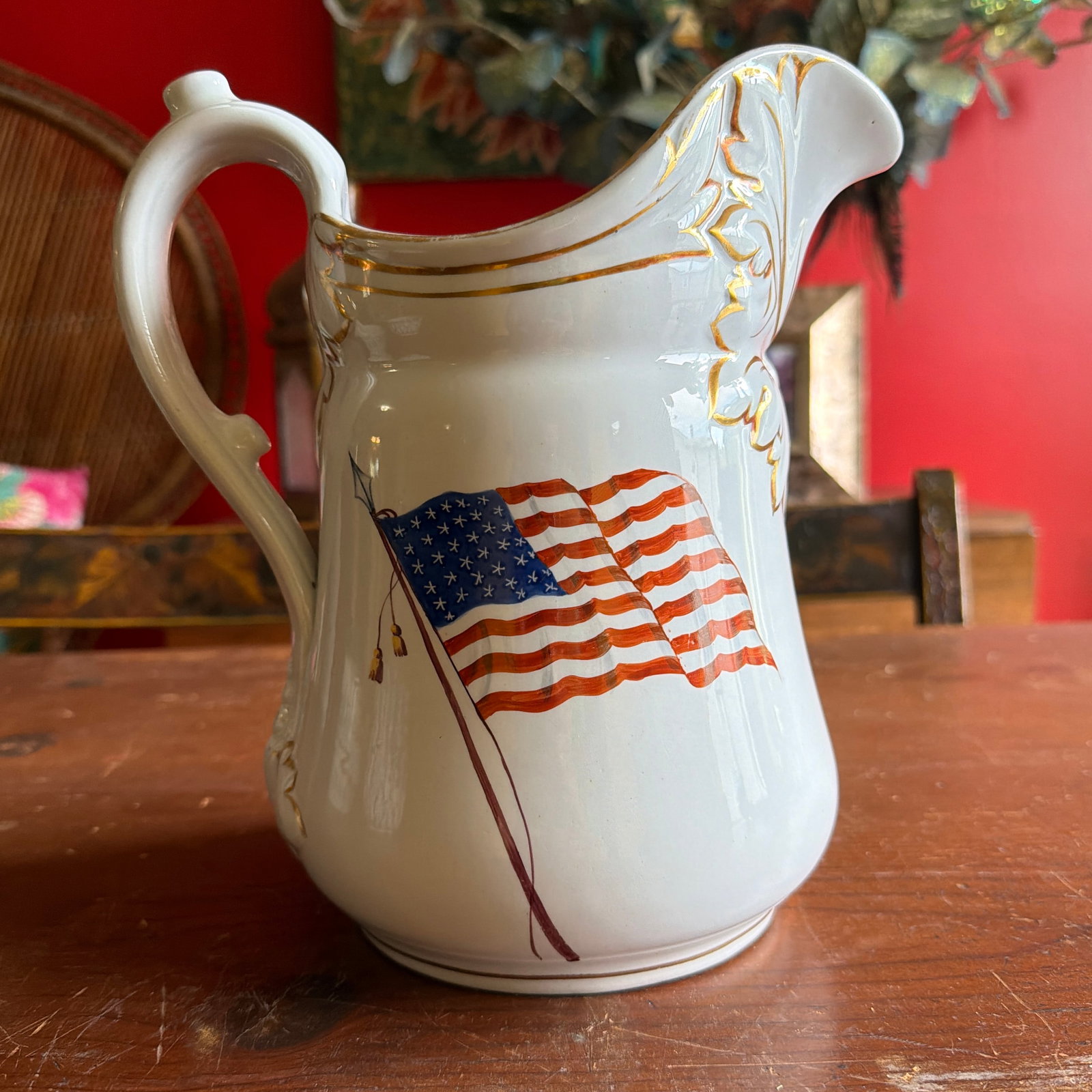 Rare Antique White Ironstone Pitcher With 36-Star American Flag, John Maddock & Son, Circa 1864 - 2