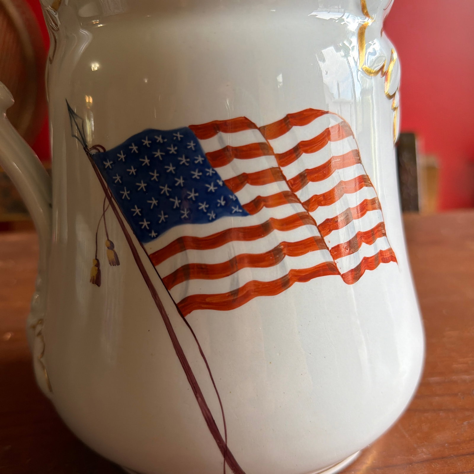 Rare Antique White Ironstone Pitcher With 36-Star American Flag, John Maddock & Son, Circa 1864 - 3