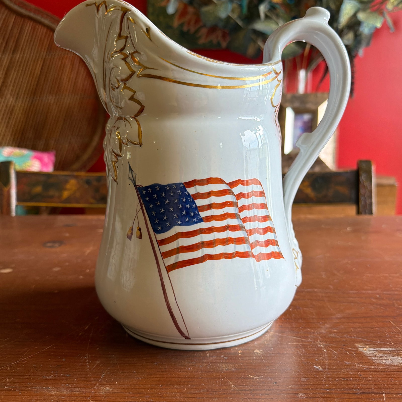 Rare Antique White Ironstone Pitcher With 36-Star American Flag, John Maddock & Son, Circa 1864 - 7