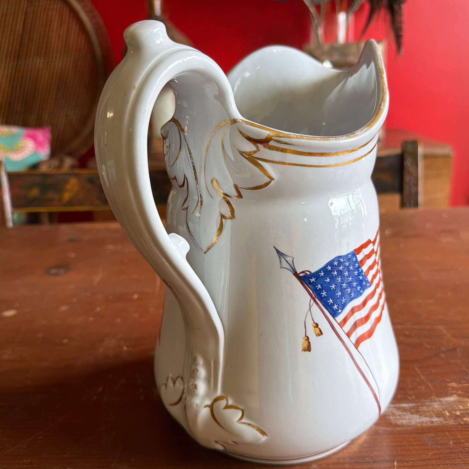 Rare Antique White Ironstone Pitcher With 36-Star American Flag, John Maddock & Son, Circa 1864 - 8