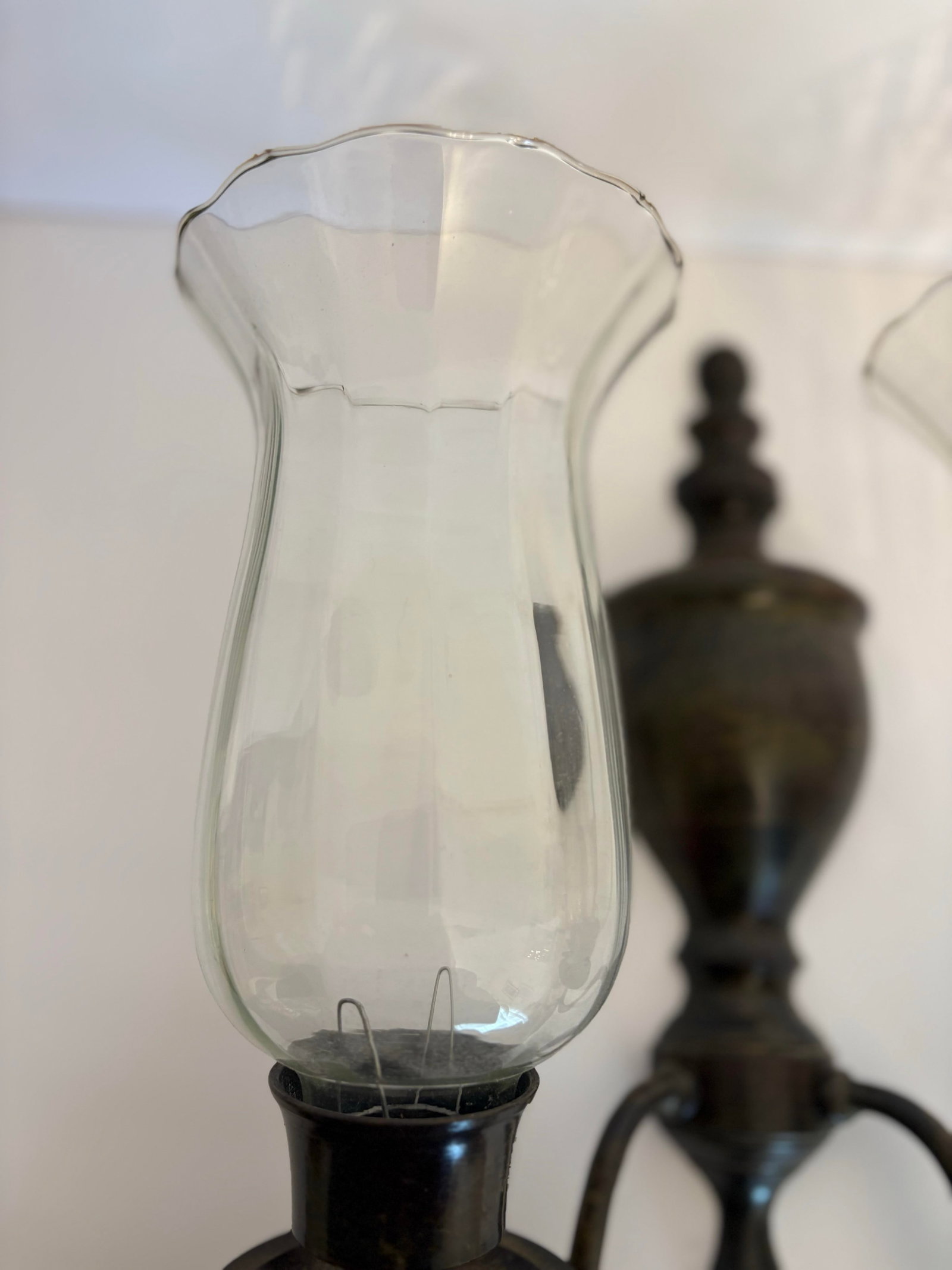 1970s Double Arm Brass Wall Sconces W/Hurricane Glass - A Pair - 3