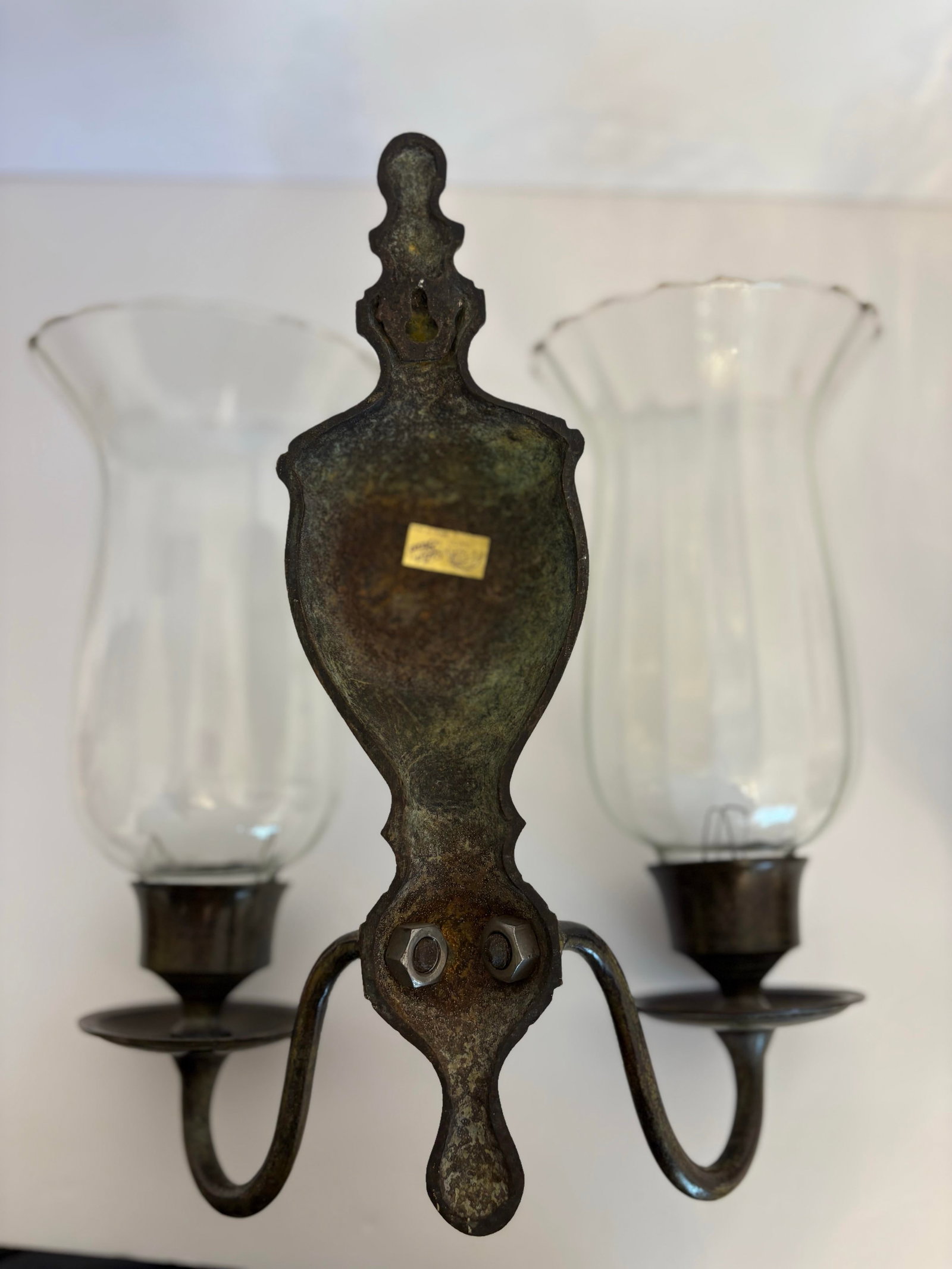 1970s Double Arm Brass Wall Sconces W/Hurricane Glass - A Pair - 4