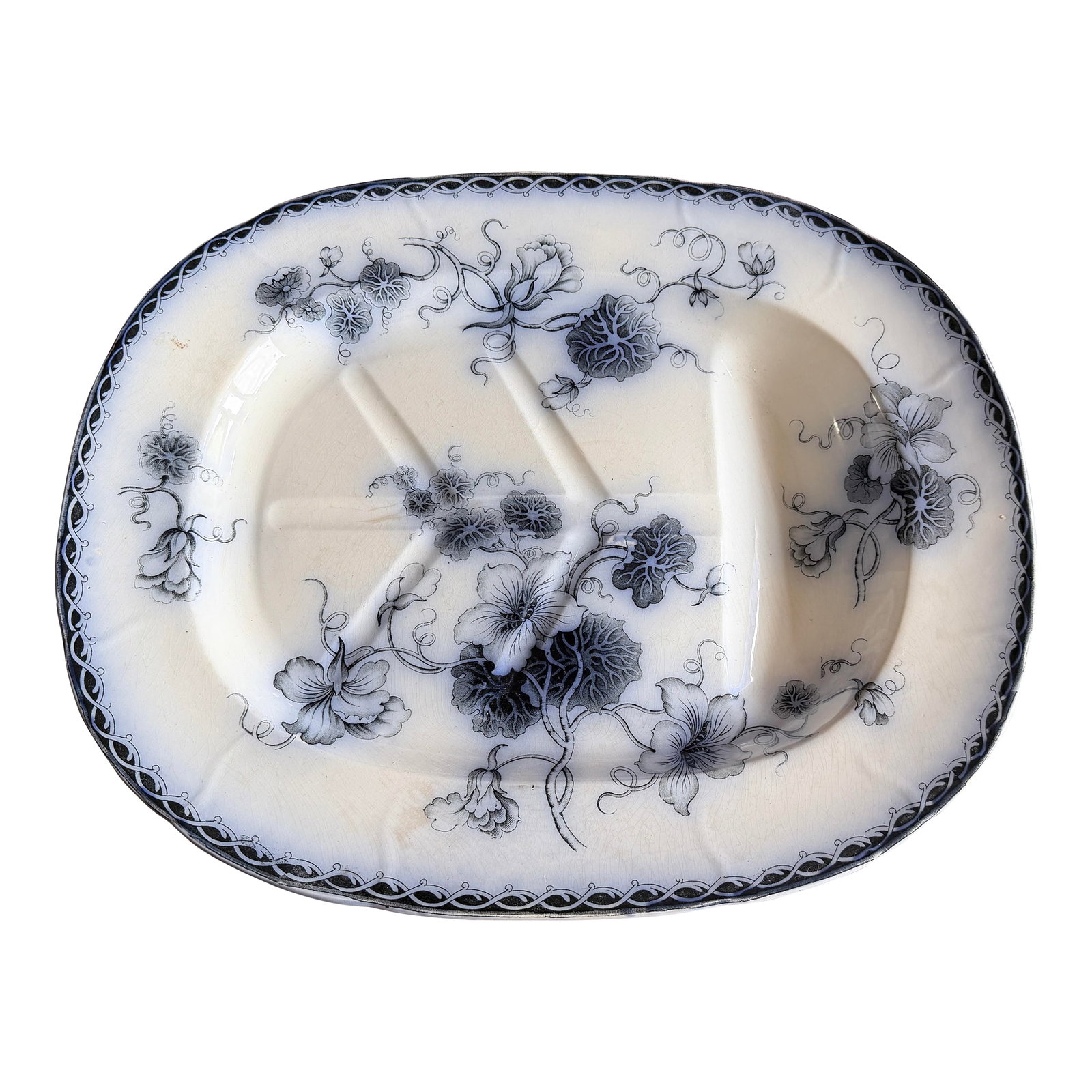 Antique Staffordshire Aesthetic Period Flow Mulberry "Aliwal" Pattern Tree in the Well Meat Platter, (1 of 12)