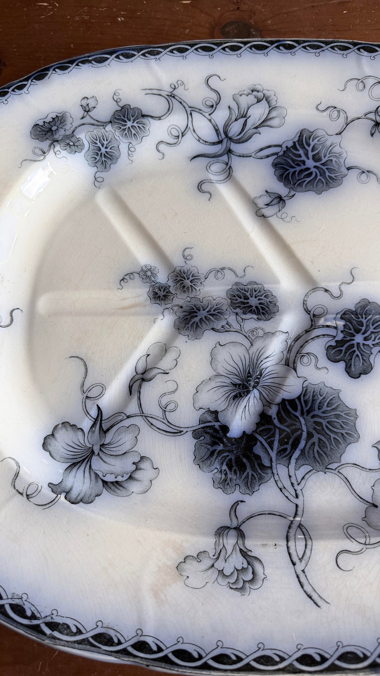 Antique Staffordshire Aesthetic Period Flow Mulberry "Aliwal" Pattern Tree in the Well Meat Platter, - 3