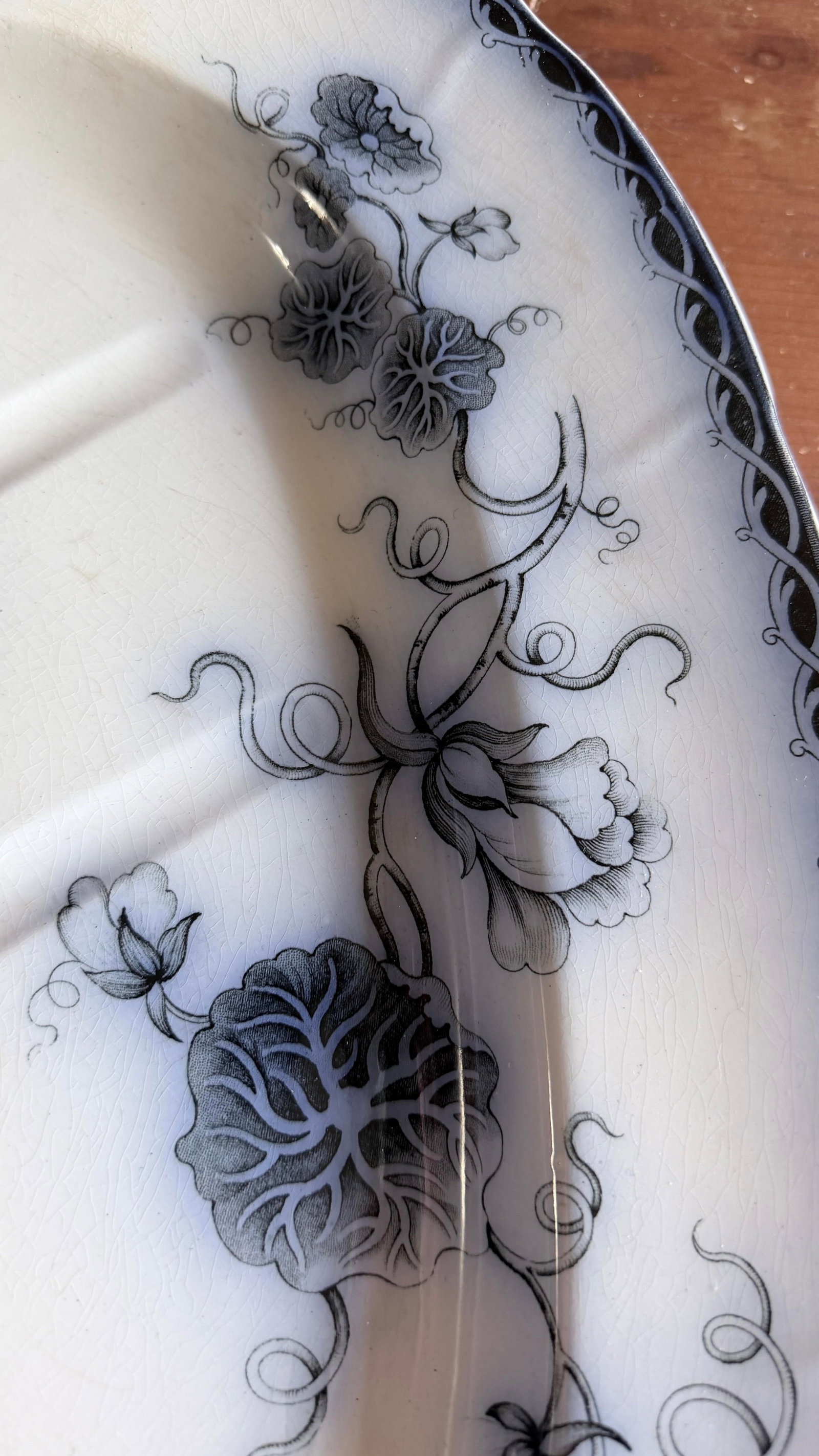 Antique Staffordshire Aesthetic Period Flow Mulberry "Aliwal" Pattern Tree in the Well Meat Platter, - 9
