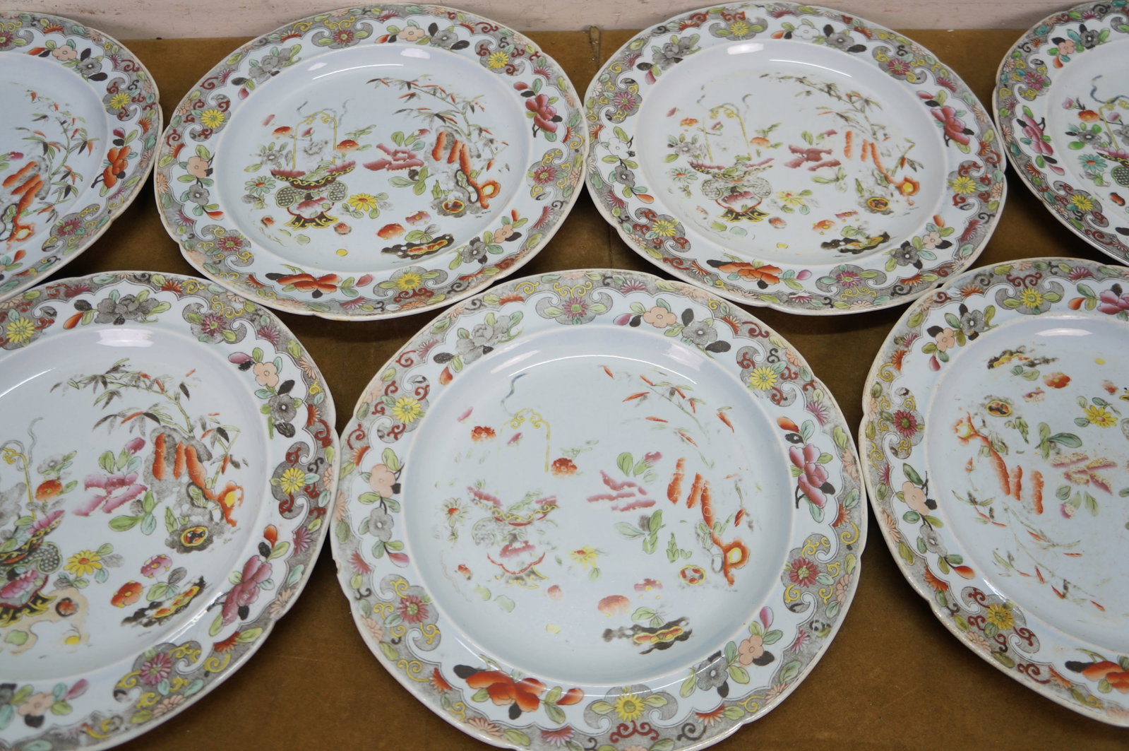 Antique Stephan Folch Ironstone Imari Bamboo & Basket China Dinner Plates - Set of 16 - 11