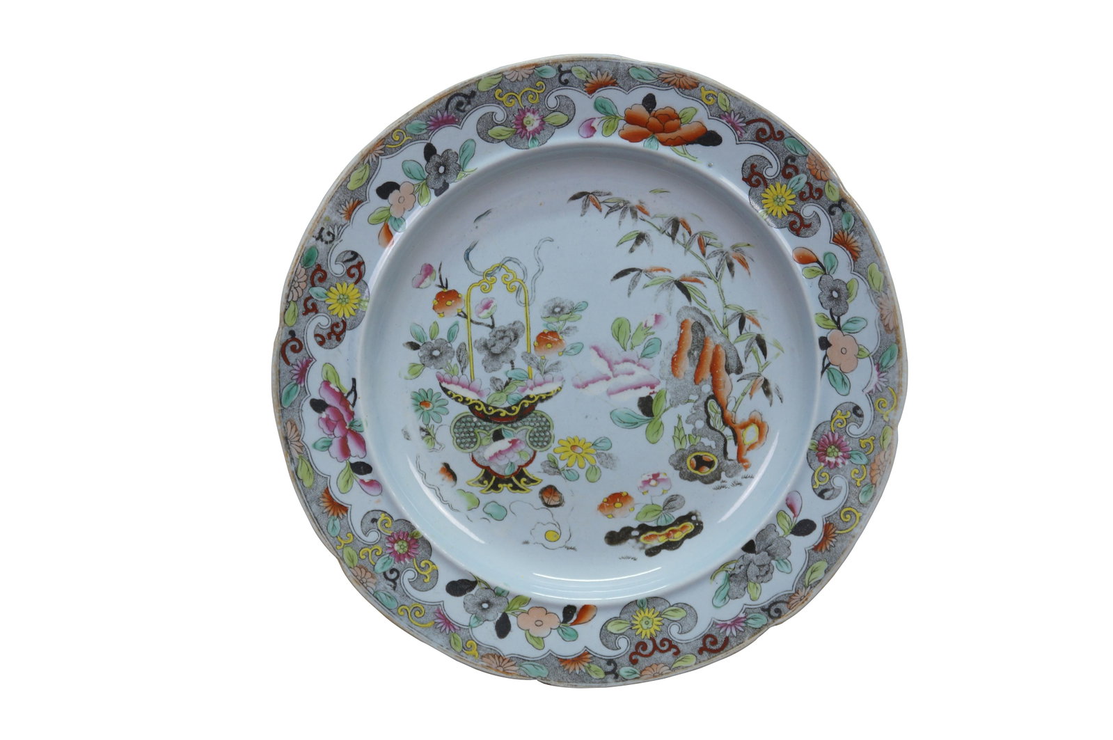 Antique Stephan Folch Ironstone Imari Bamboo & Basket China Dinner Plates - Set of 16 - 2