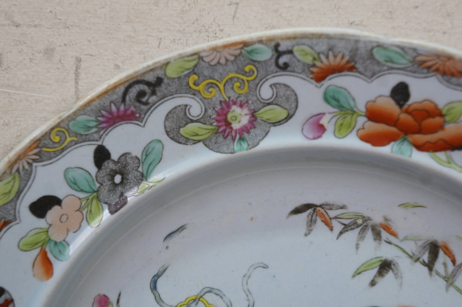 Antique Stephan Folch Ironstone Imari Bamboo & Basket China Dinner Plates - Set of 16 - 5
