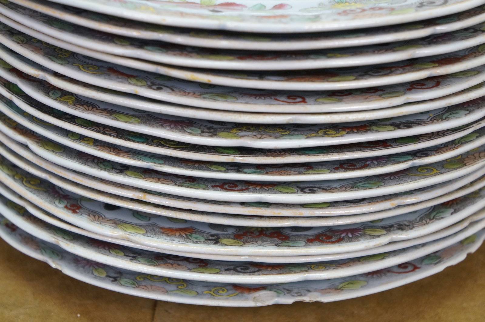 Antique Stephan Folch Ironstone Imari Bamboo & Basket China Dinner Plates - Set of 16 - 7