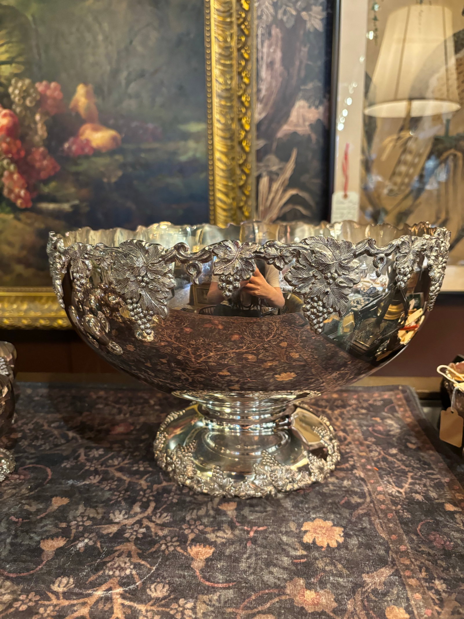 Vintage Webster Wilcox Silver Plate Punch Bowl Set, 16-Piece Grapevine Pattern, Large Bowl + 15 Cups - 5