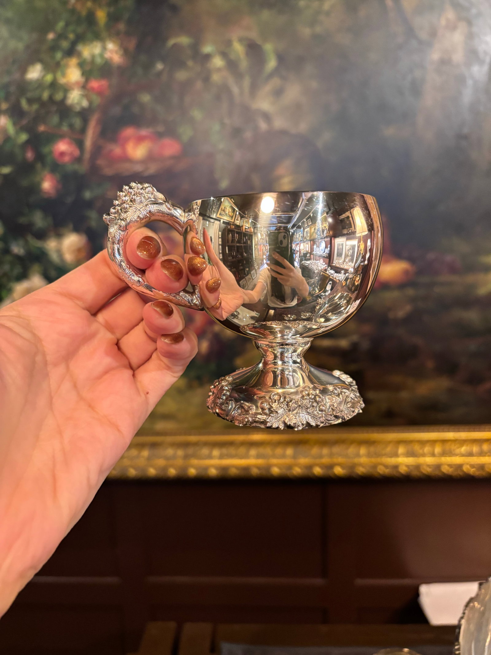 Vintage Webster Wilcox Silver Plate Punch Bowl Set, 16-Piece Grapevine Pattern, Large Bowl + 15 Cups - 8