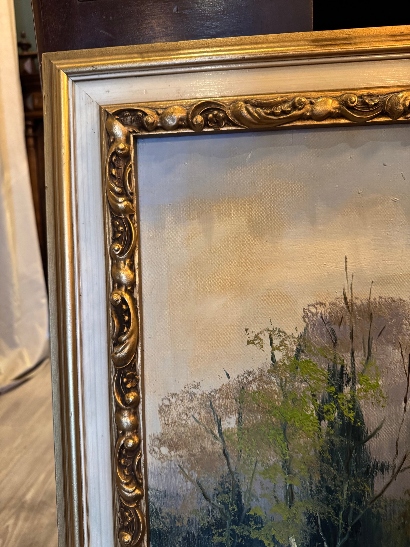 Vintage Mid-Century Landscape Oil Painting on Board, Signed "C. Fai" – Framed River Scene, 195 - 3