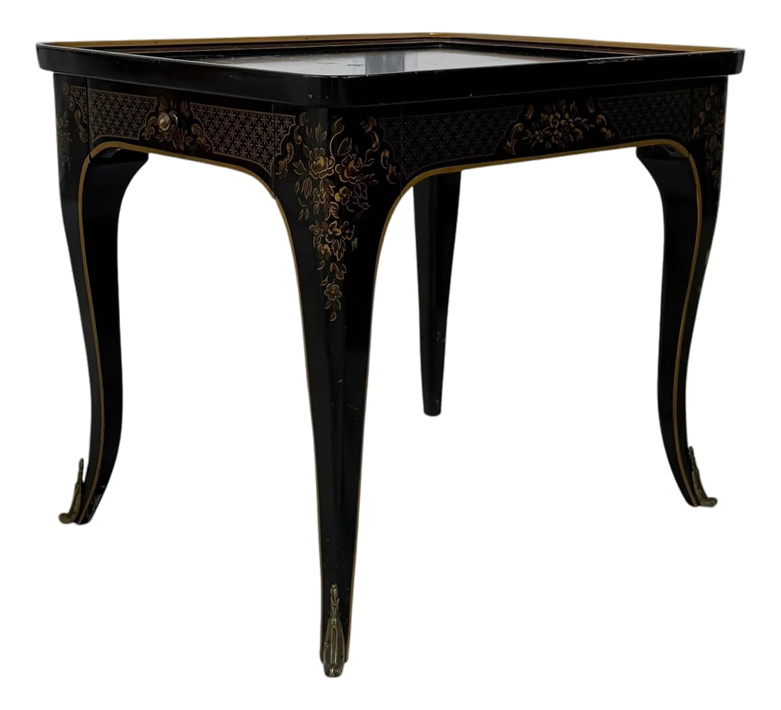 Drexel Et Cetera Chinoiserie Black Lacquer One Drawer Side Drink Table (1 of 12)