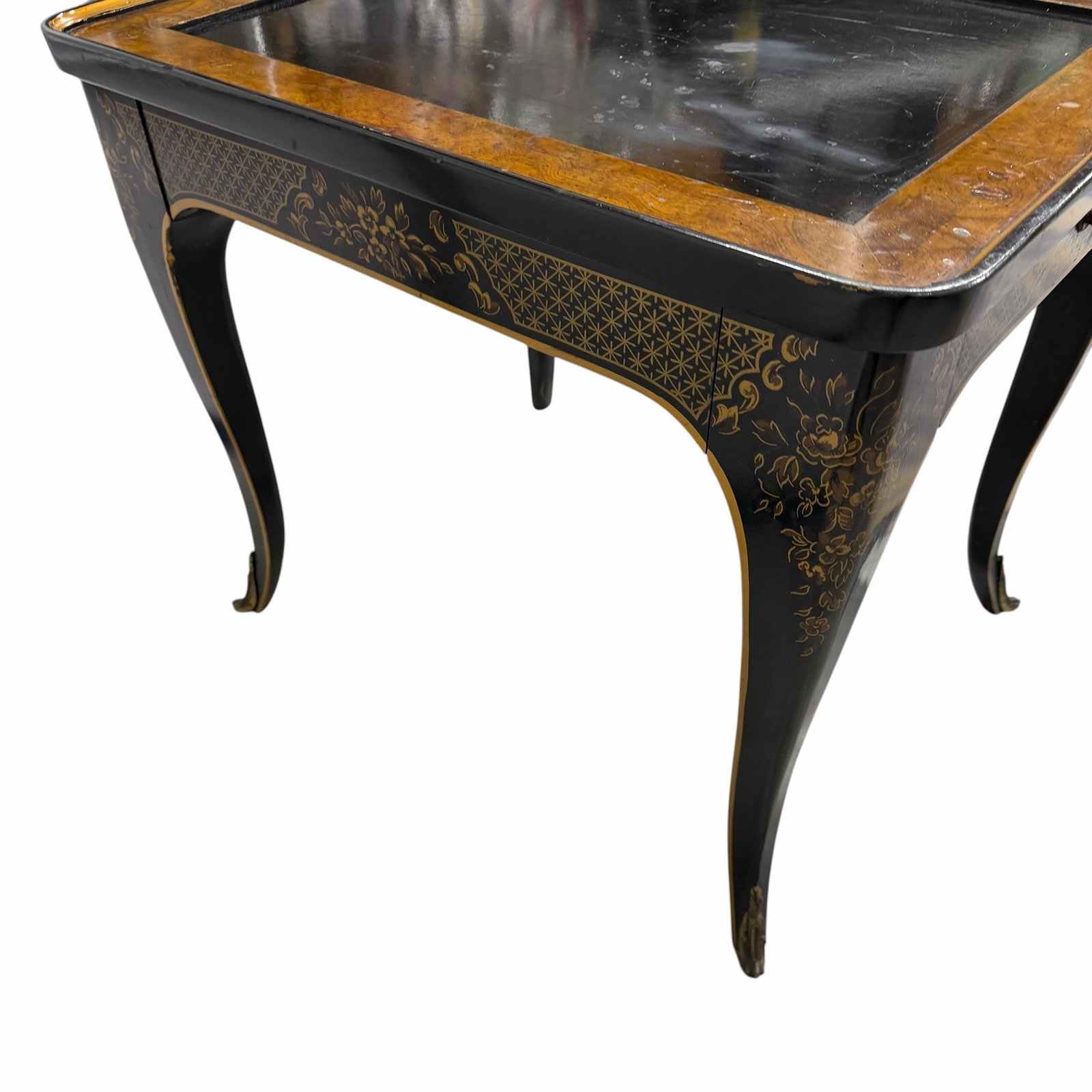 Drexel Et Cetera Chinoiserie Black Lacquer One Drawer Side Drink Table - 2