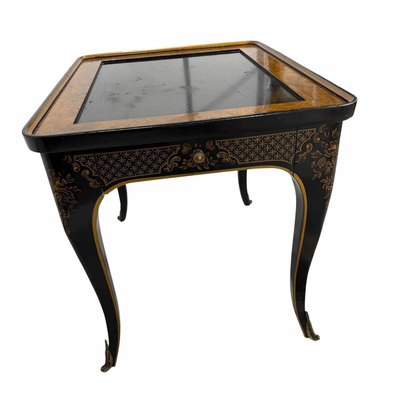 Drexel Et Cetera Chinoiserie Black Lacquer One Drawer Side Drink Table - 3
