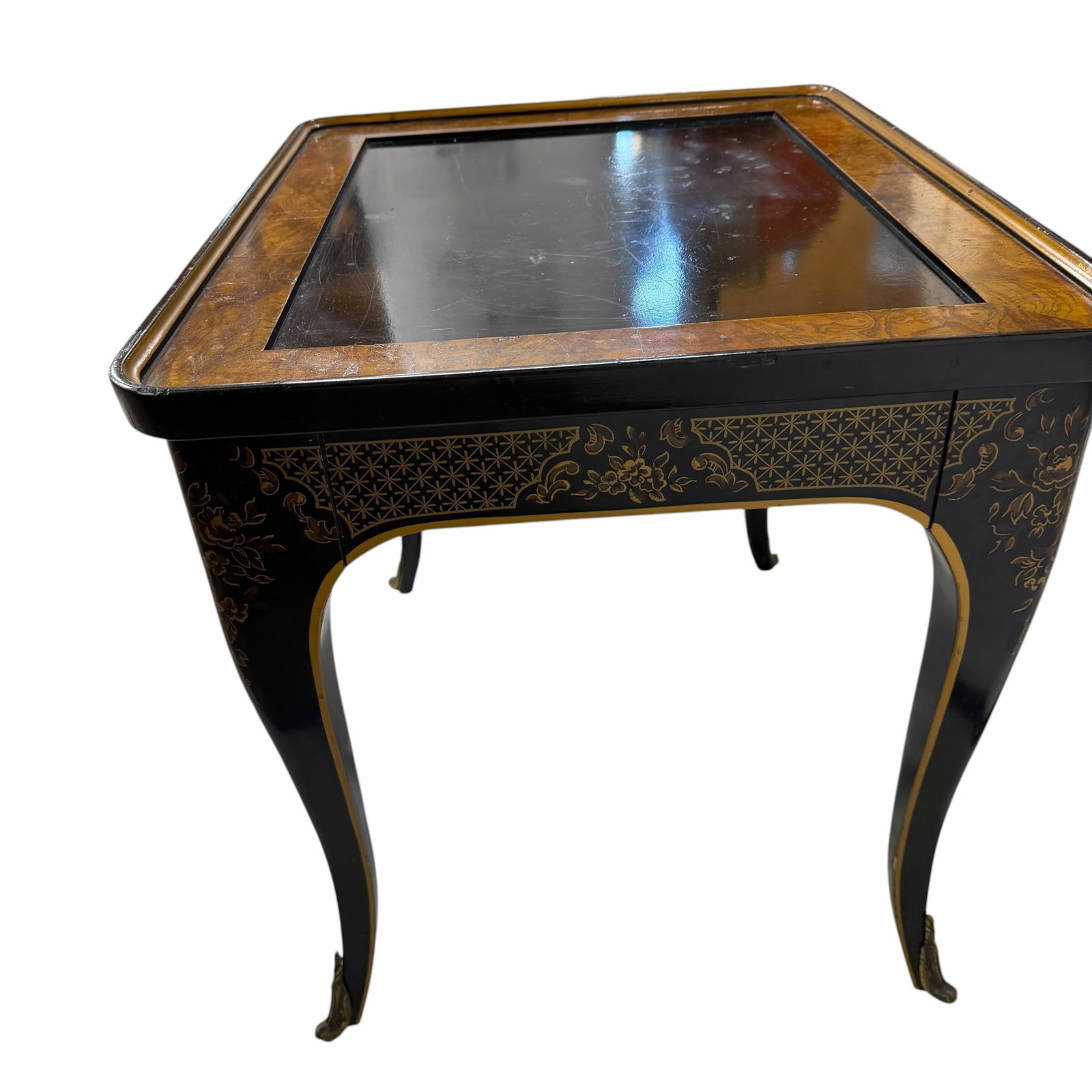 Drexel Et Cetera Chinoiserie Black Lacquer One Drawer Side Drink Table - 5