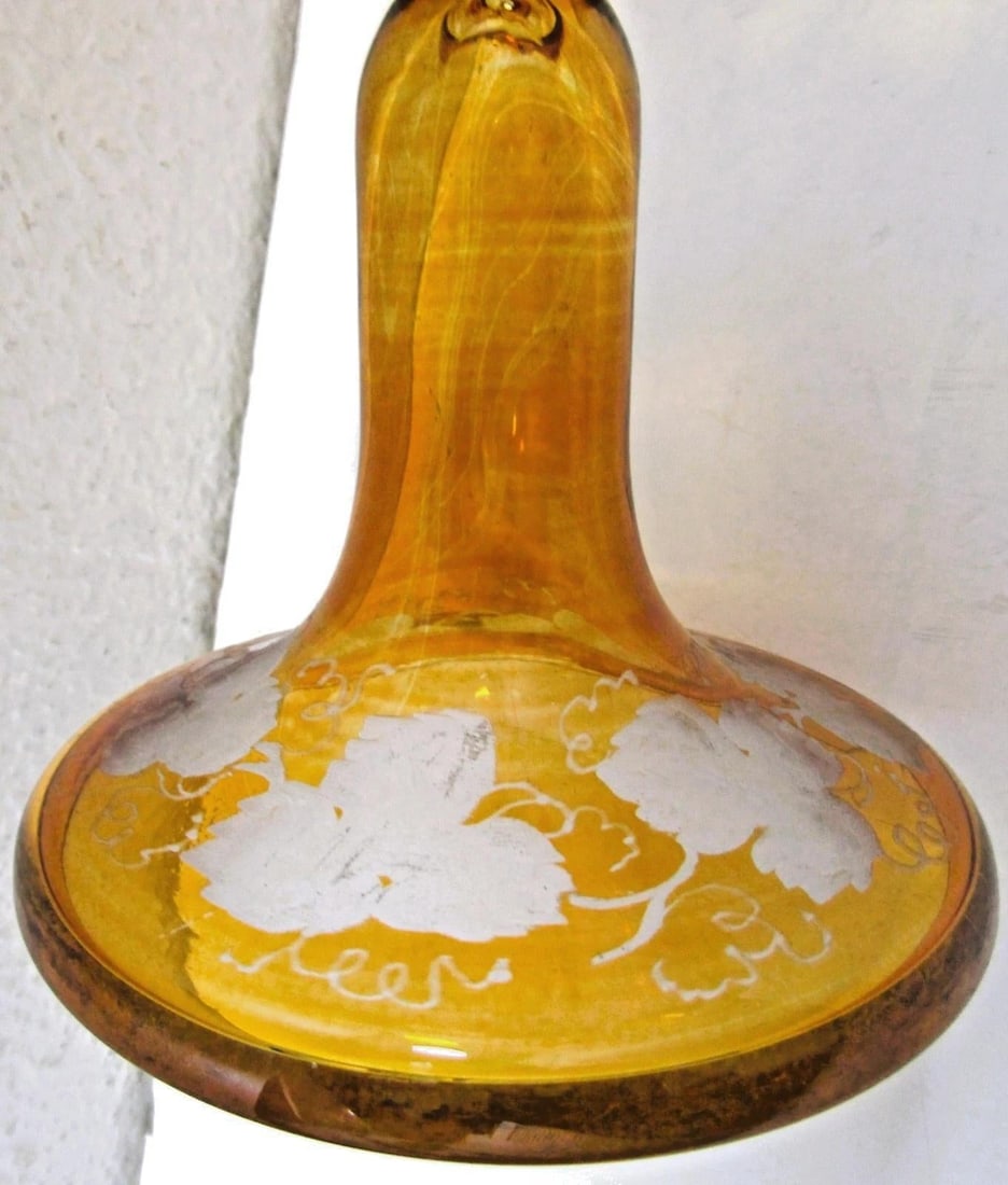 Mid 19th Century Bohemian Amber Compote Cut Crystal Engraved Country Scene of Deer - 11