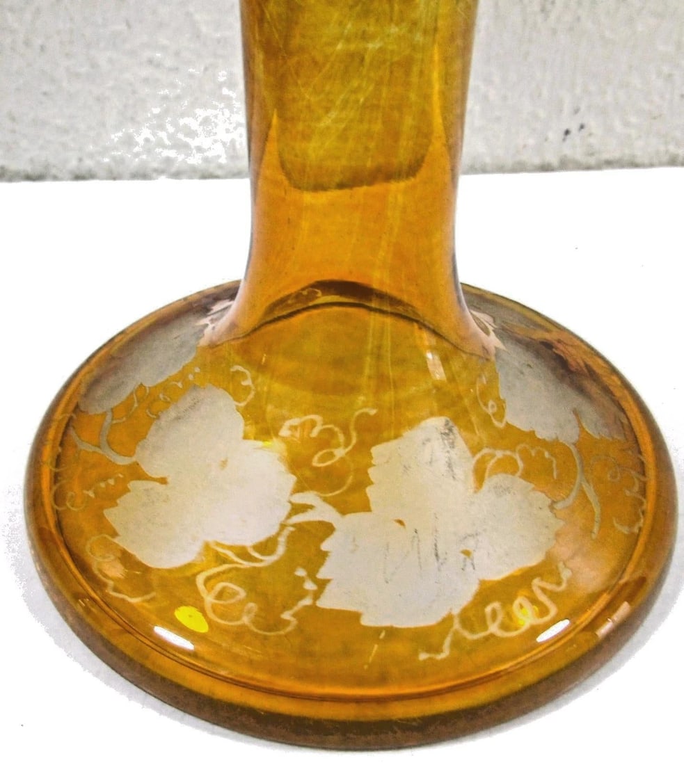Mid 19th Century Bohemian Amber Compote Cut Crystal Engraved Country Scene of Deer - 2