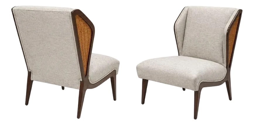 Walnut and Rattan Mid-Century Italian Lounge Chairs - Pair (1 of 7)