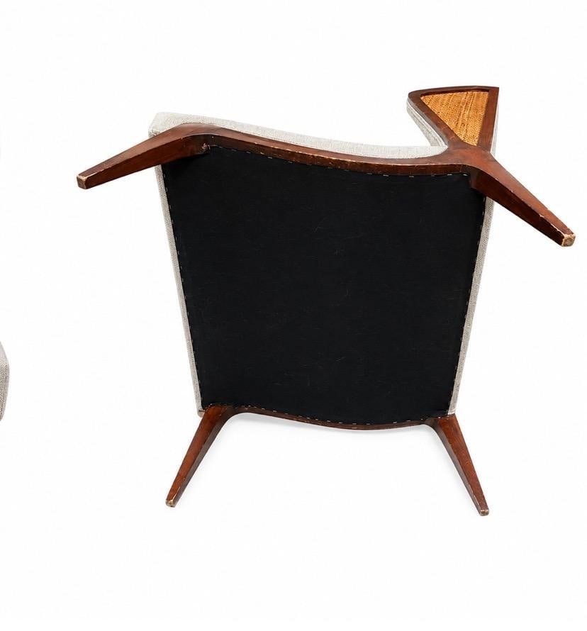 Walnut and Rattan Mid-Century Italian Lounge Chairs - Pair - 5