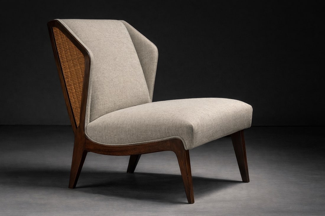 Walnut and Rattan Mid-Century Italian Lounge Chairs - Pair - 7