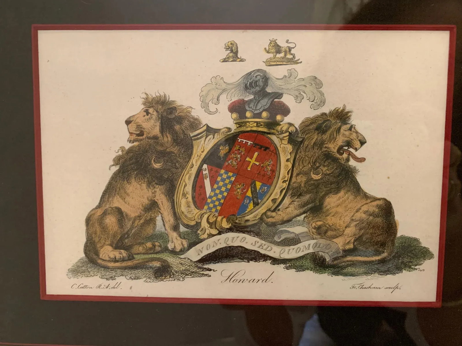 Colored Etchings With Royal Shield Motife -A Pair - 8