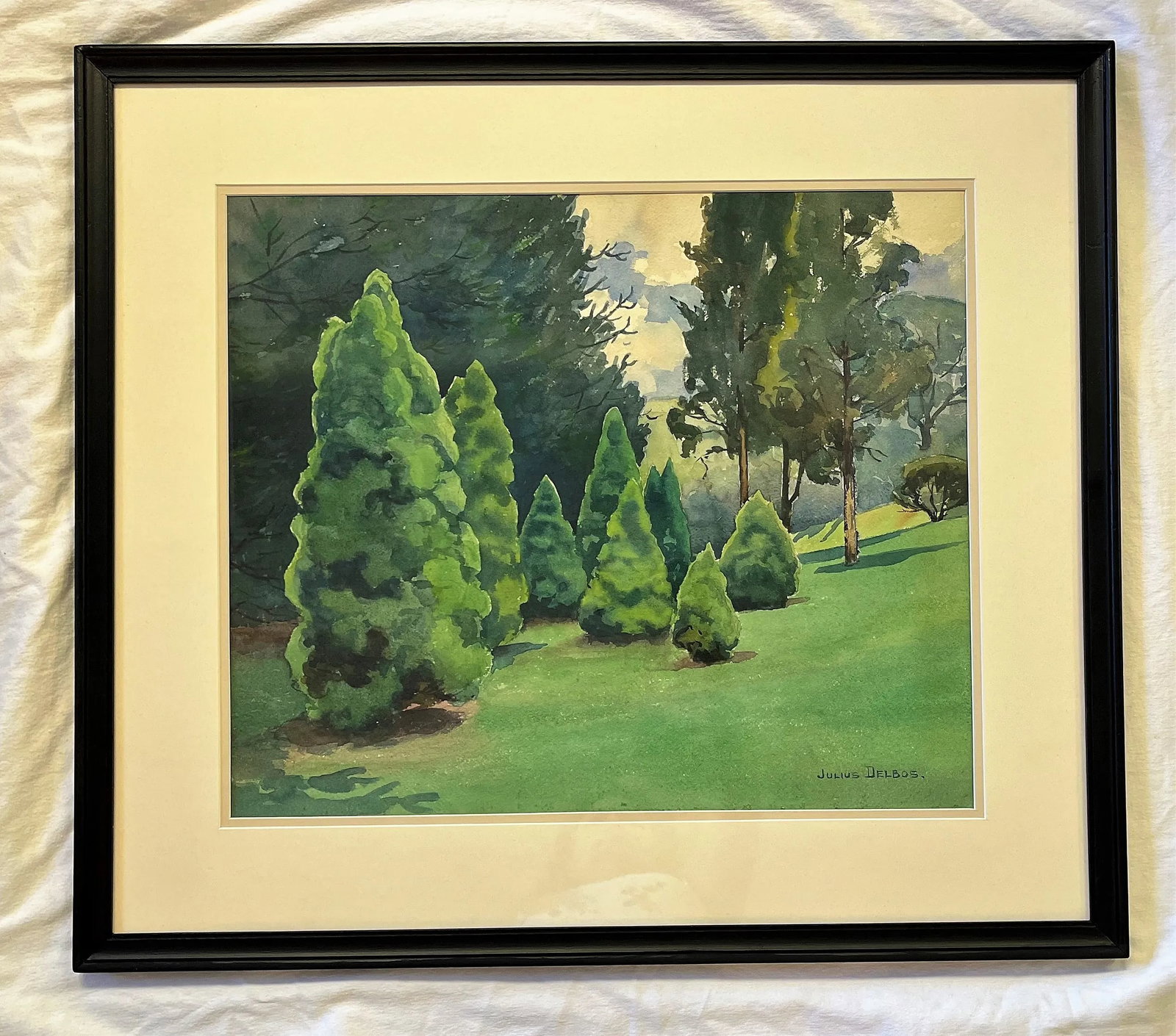 Original Signed Julius Delbos Watercolor Painting Titled 'Dwarf Alberta Spruce' C1943 - 12