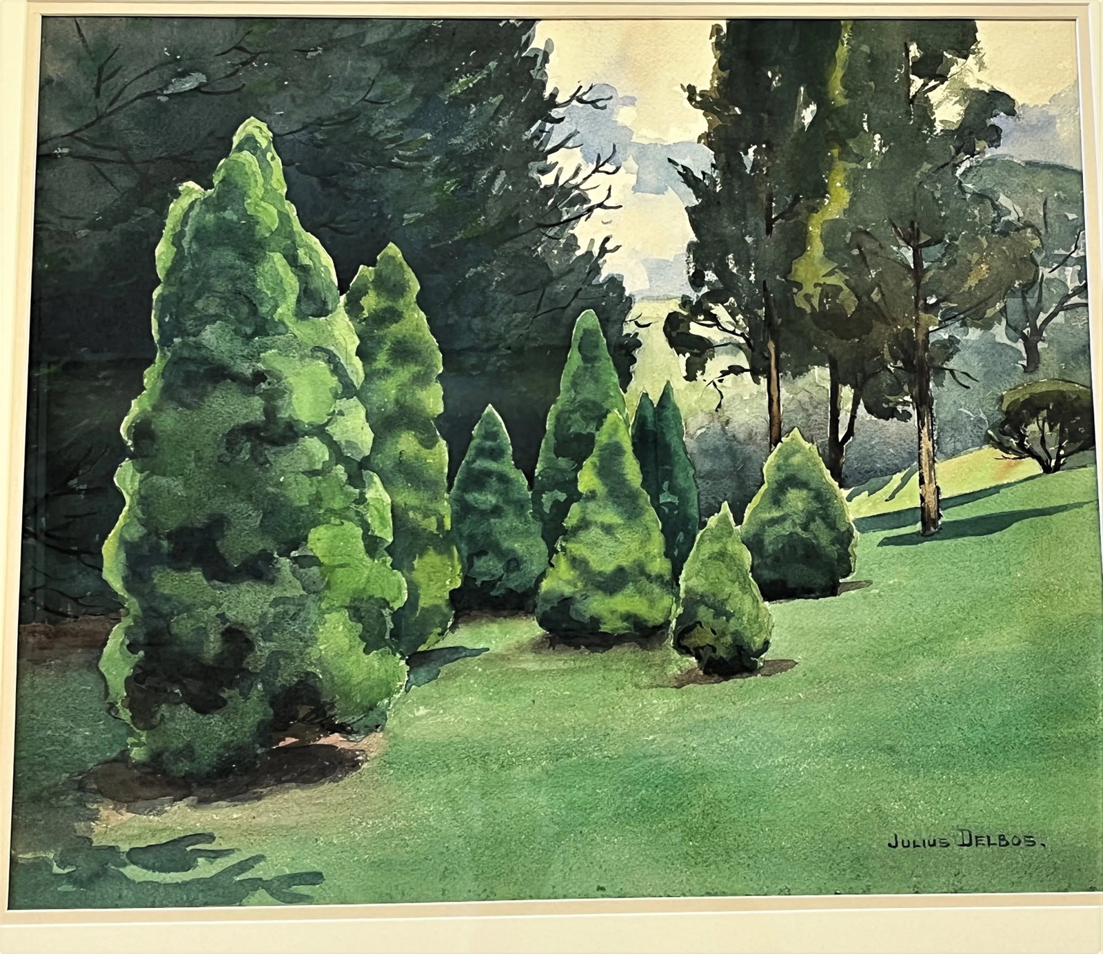 Original Signed Julius Delbos Watercolor Painting Titled 'Dwarf Alberta Spruce' C1943 - 3